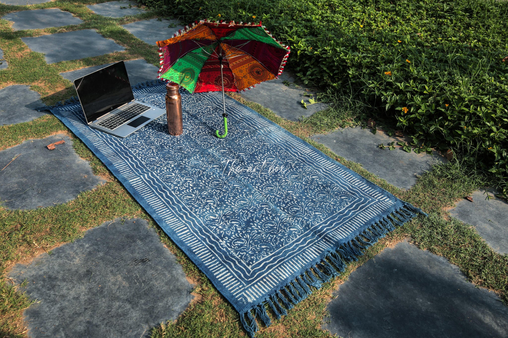 Indigo Blue Dabu Block Print Cotton Rectangle Rugs