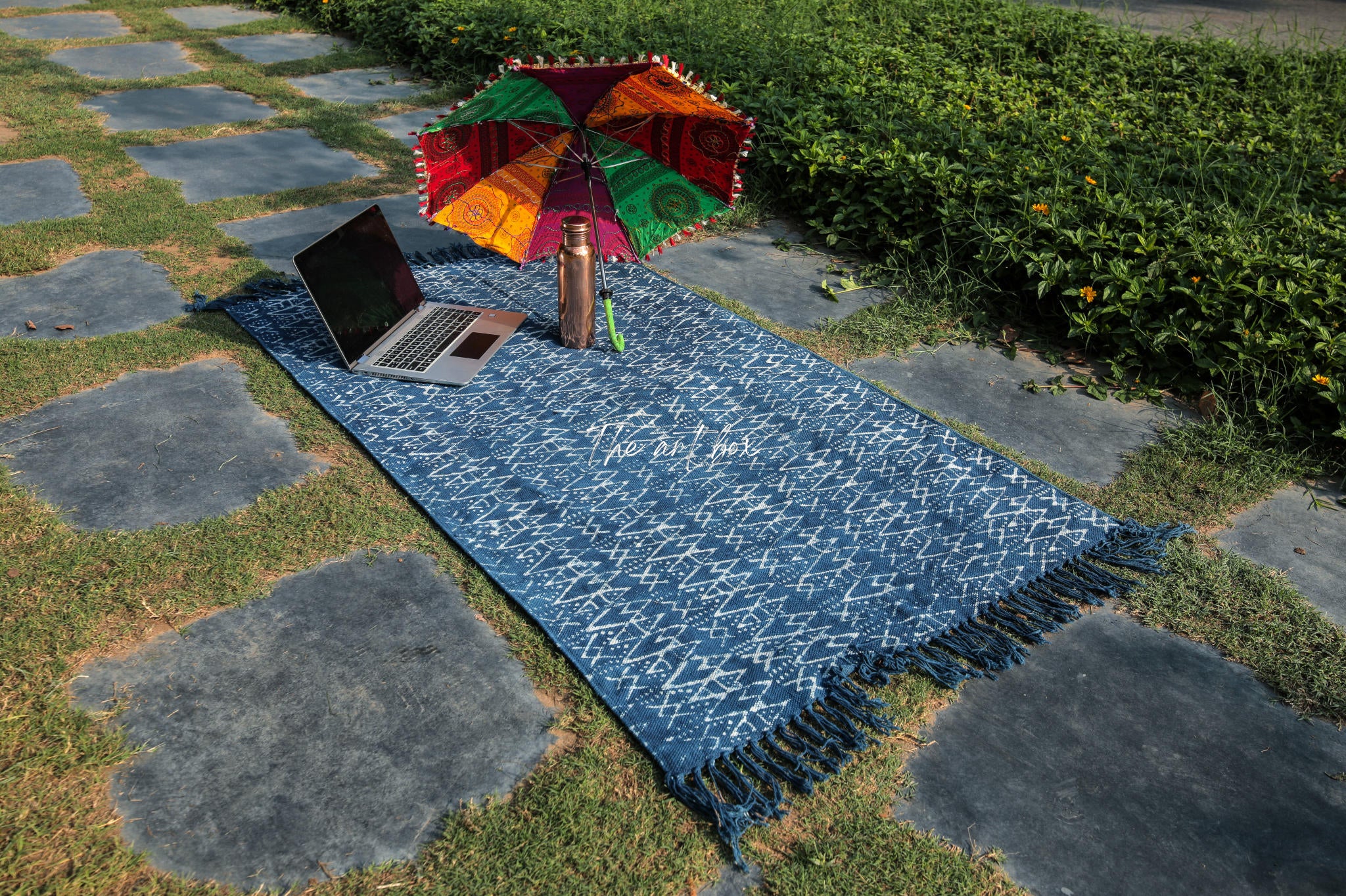 Indigo Blue Dabu Block Print Cotton Rectangle Rugs