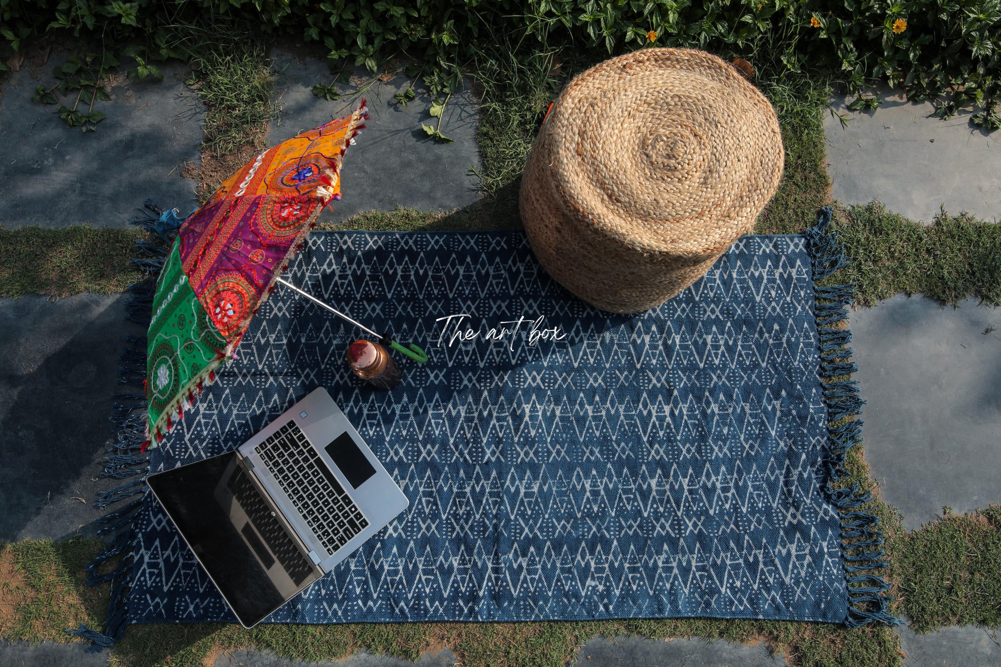 Indigo Blue Dabu Block Print Cotton Rectangle Rugs