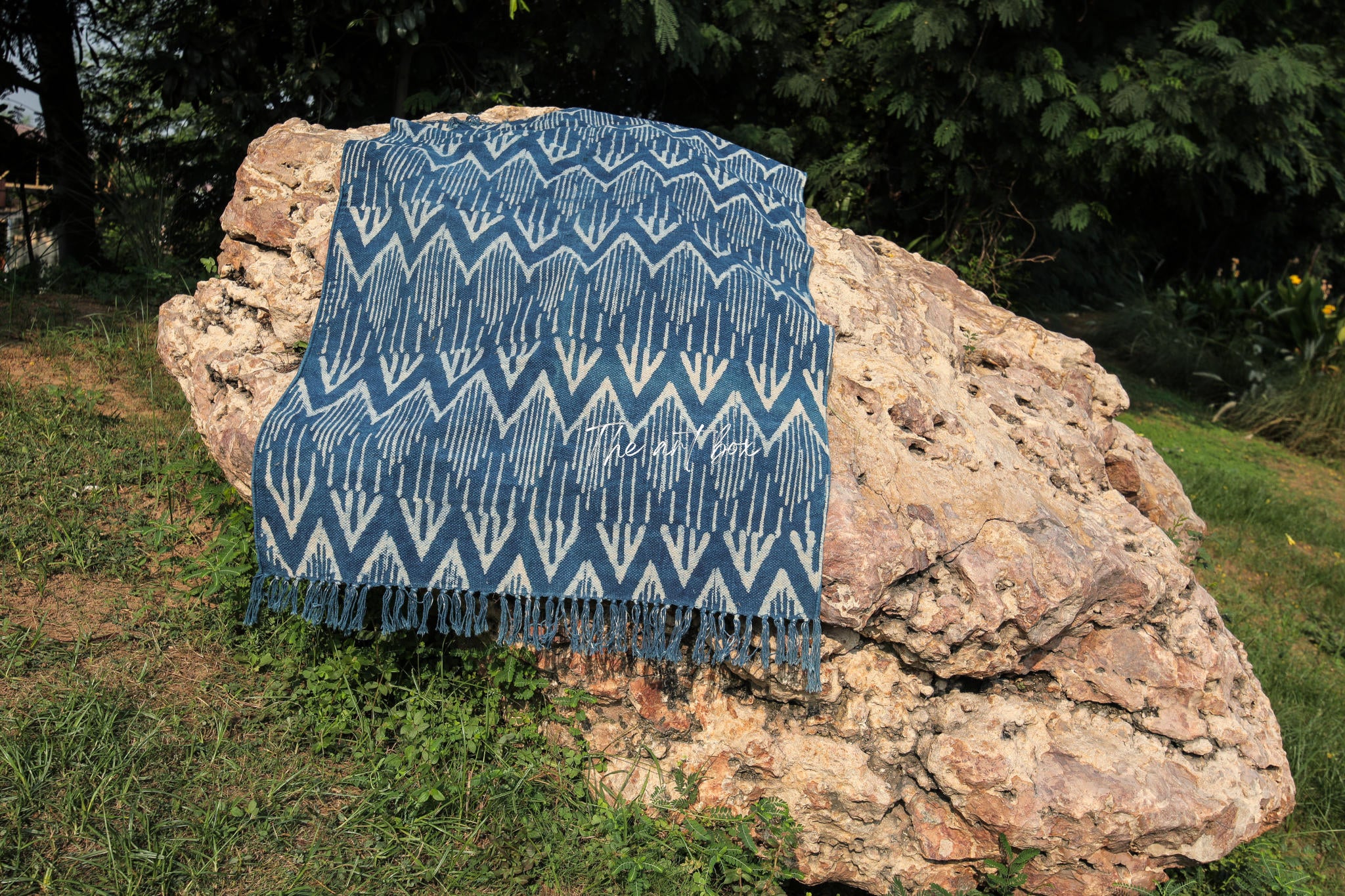 Indigo Blue Dabu Block Print Cotton Rectangle Rugs