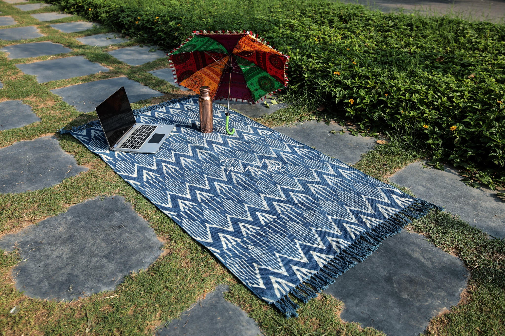 Indigo Blue Dabu Block Print Cotton Rectangle Rugs