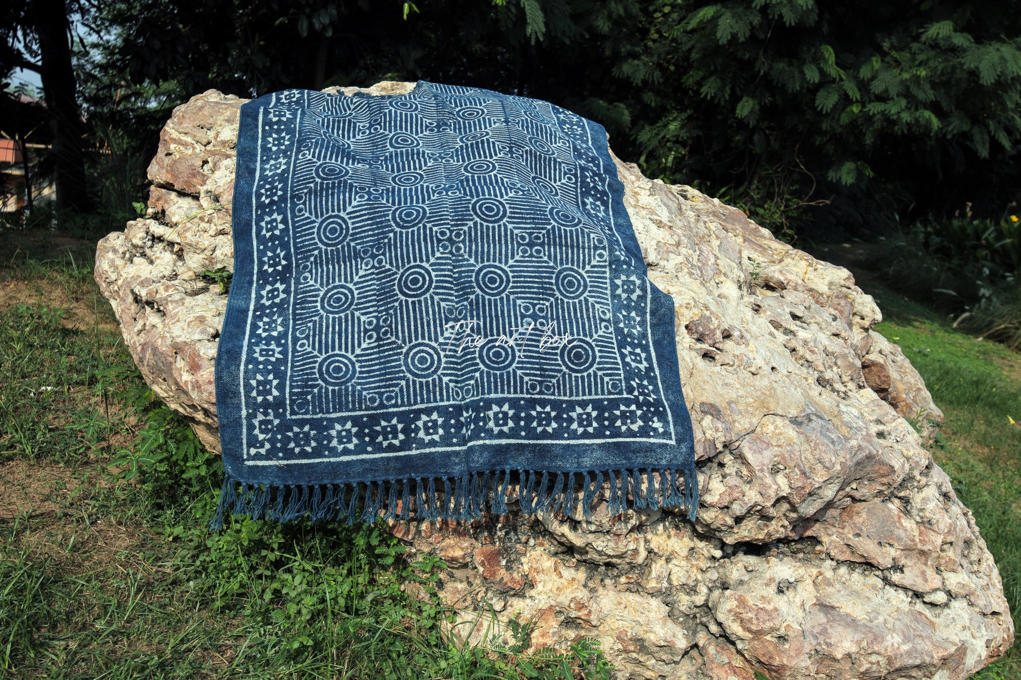 Indigo Blue Dabu Block Print Cotton Rectangle Rugs