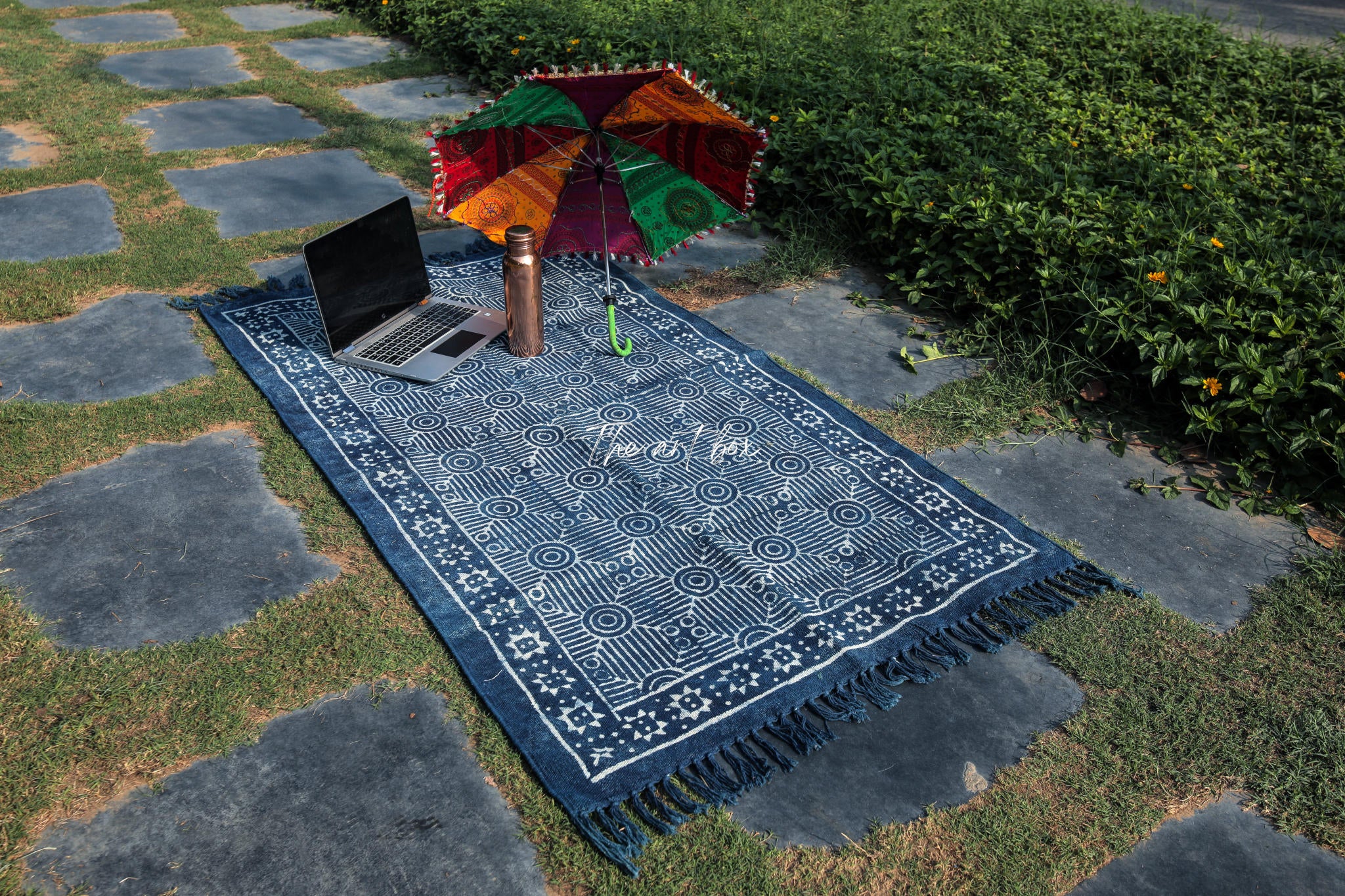 Indigo Blue Dabu Block Print Cotton Rectangle Rugs