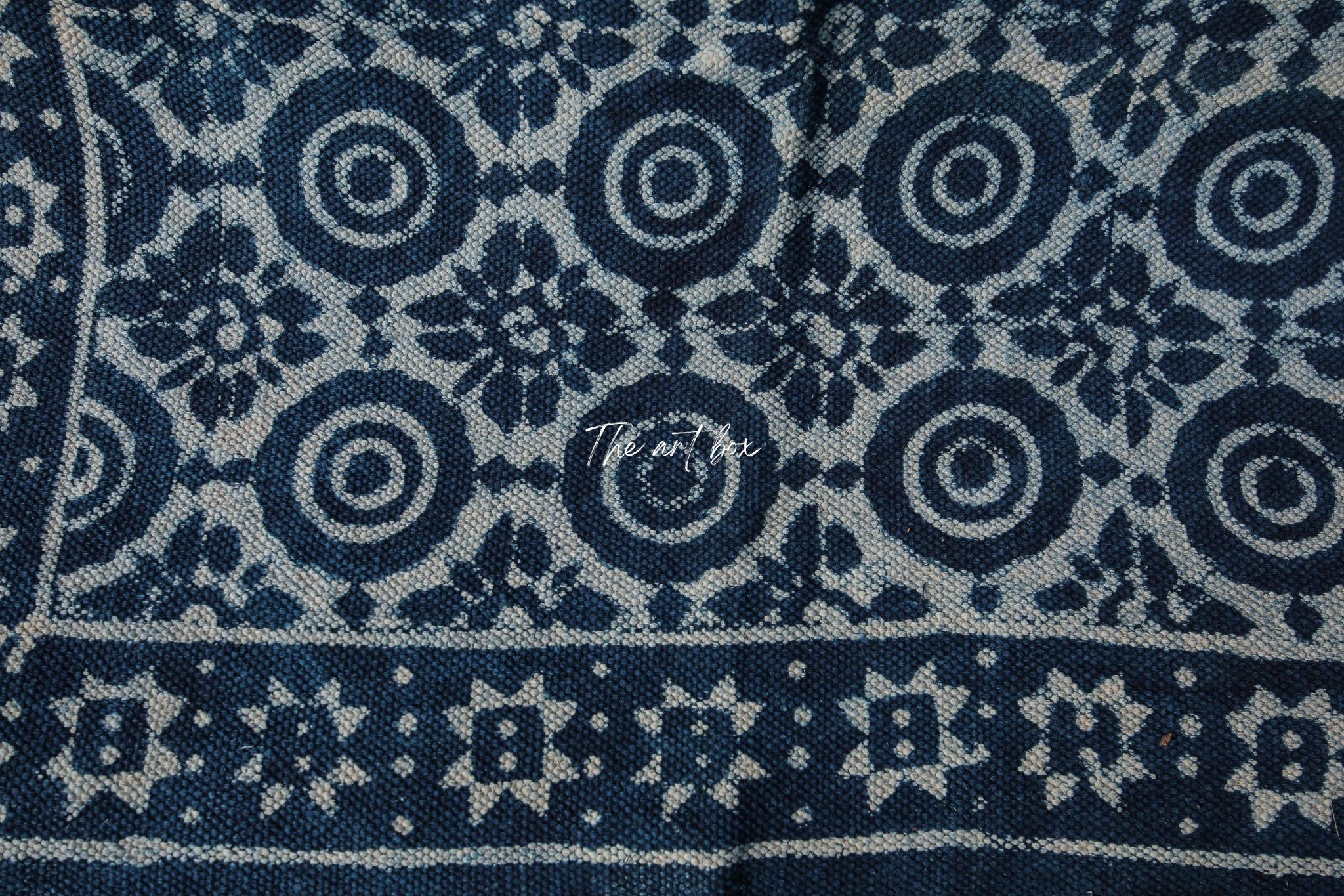 Indigo Blue Hand Block Print Cotton Rectangle Rugs