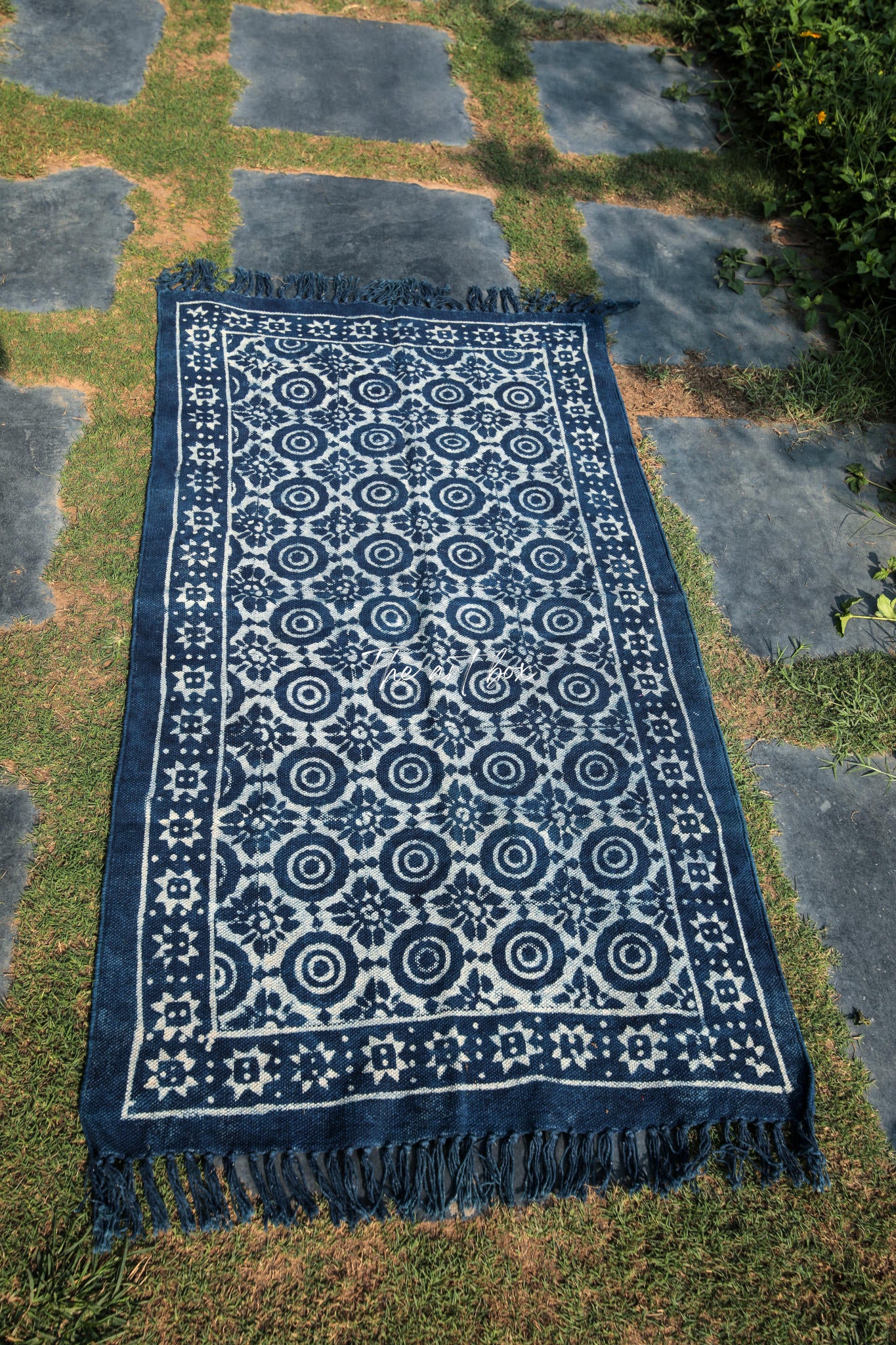 Indigo Blue Hand Block Print Cotton Rectangle Rugs