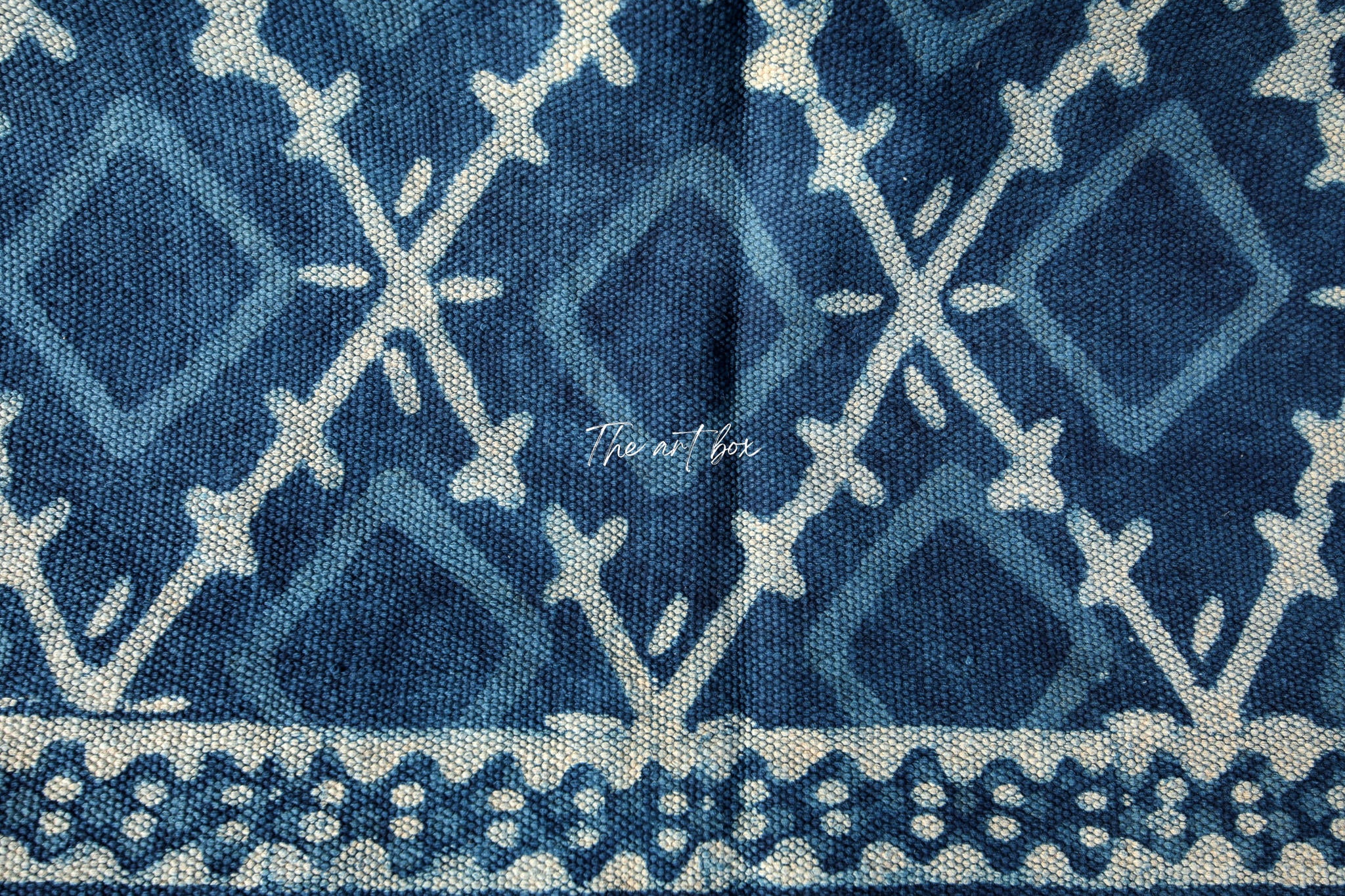 Indigo Blue Dabu Block Print Cotton Rectangle Rugs