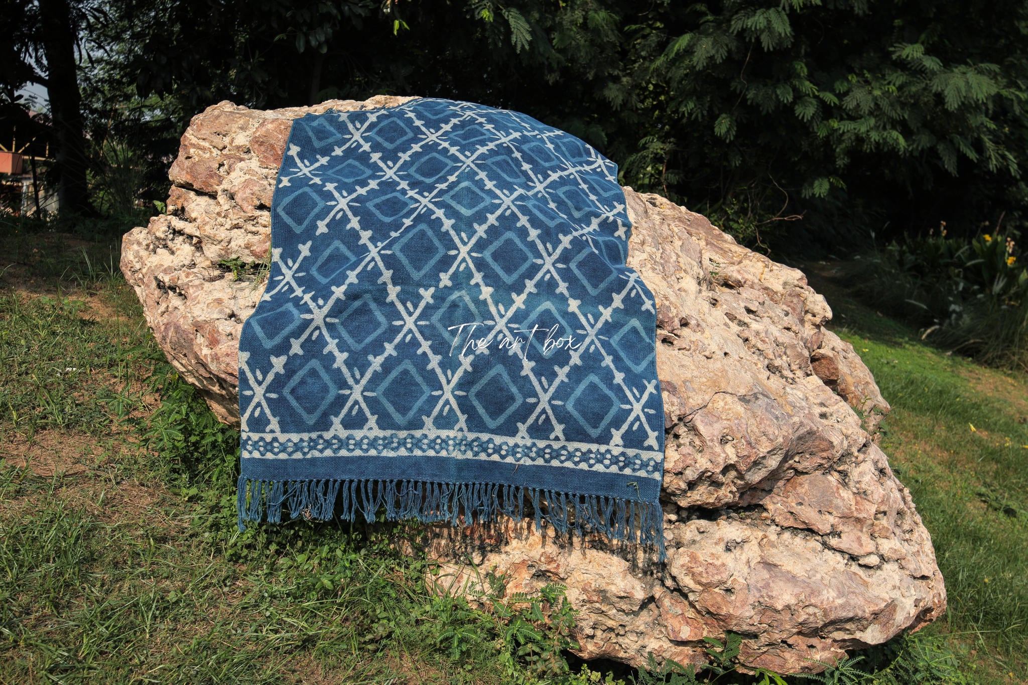 Indigo Blue Dabu Block Print Cotton Rectangle Rugs