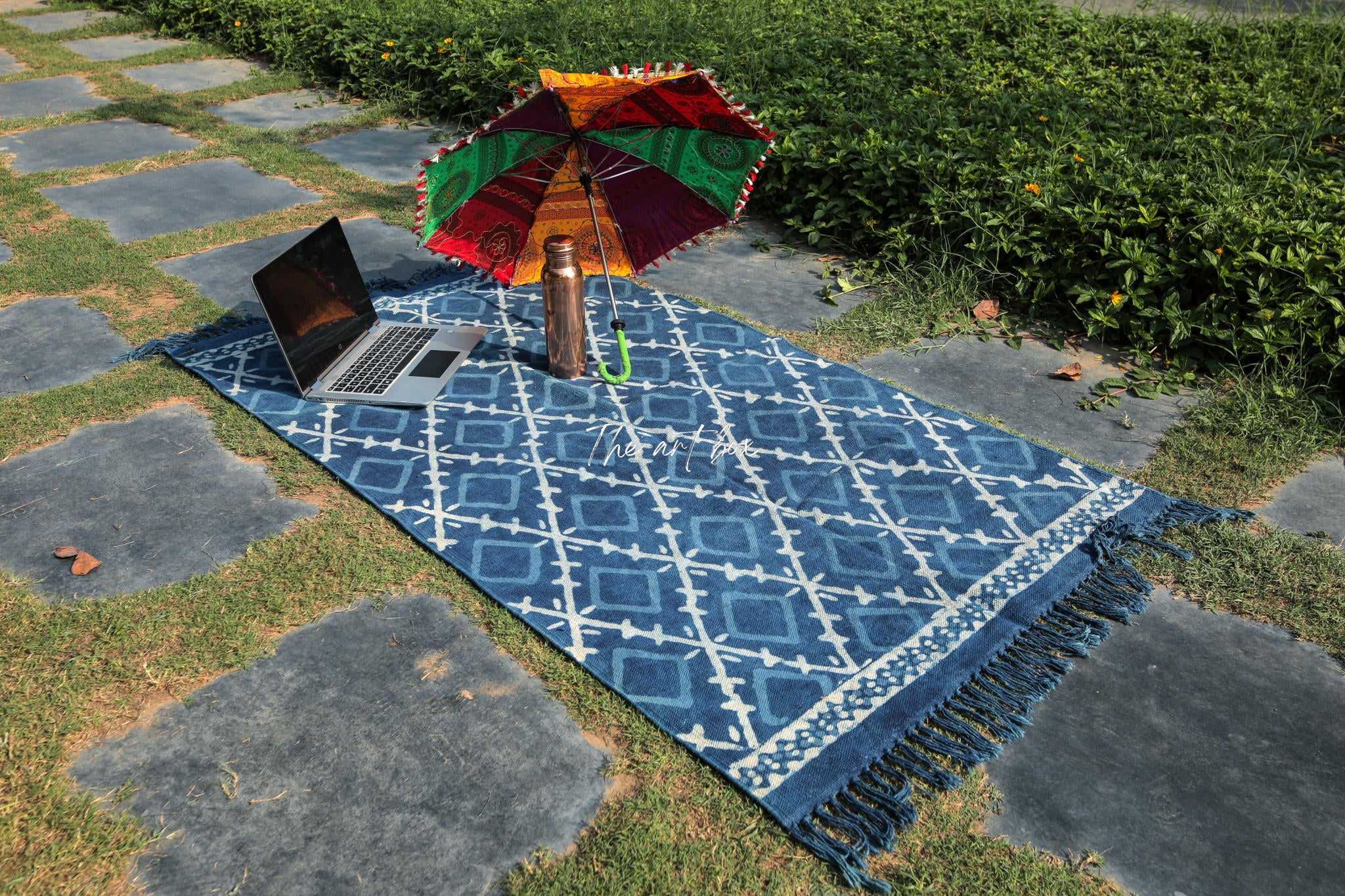 Indigo Blue Dabu Block Print Cotton Rectangle Rugs