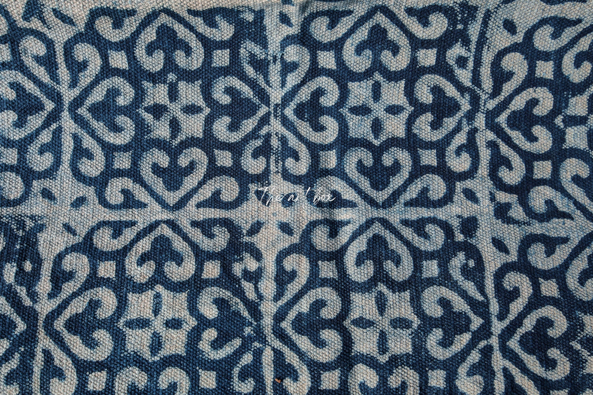 Indigo Blue Dabu Block Print Cotton Rectangle Rugs
