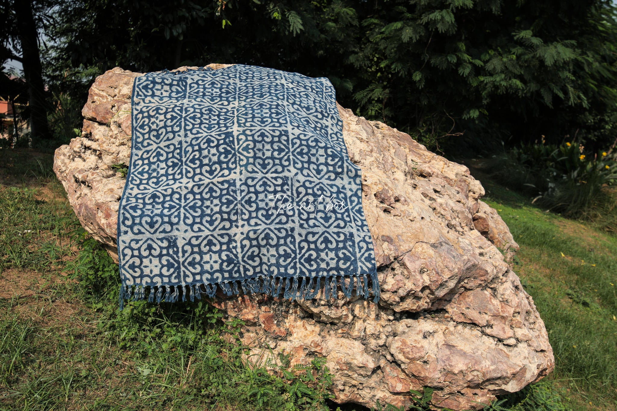 Indigo Blue Dabu Block Print Cotton Rectangle Rugs