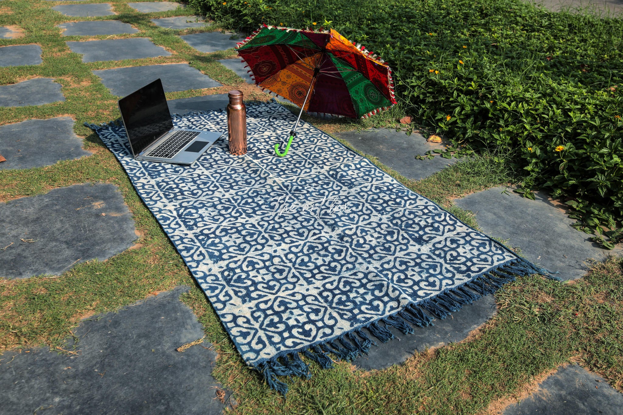Indigo Blue Dabu Block Print Cotton Rectangle Rugs