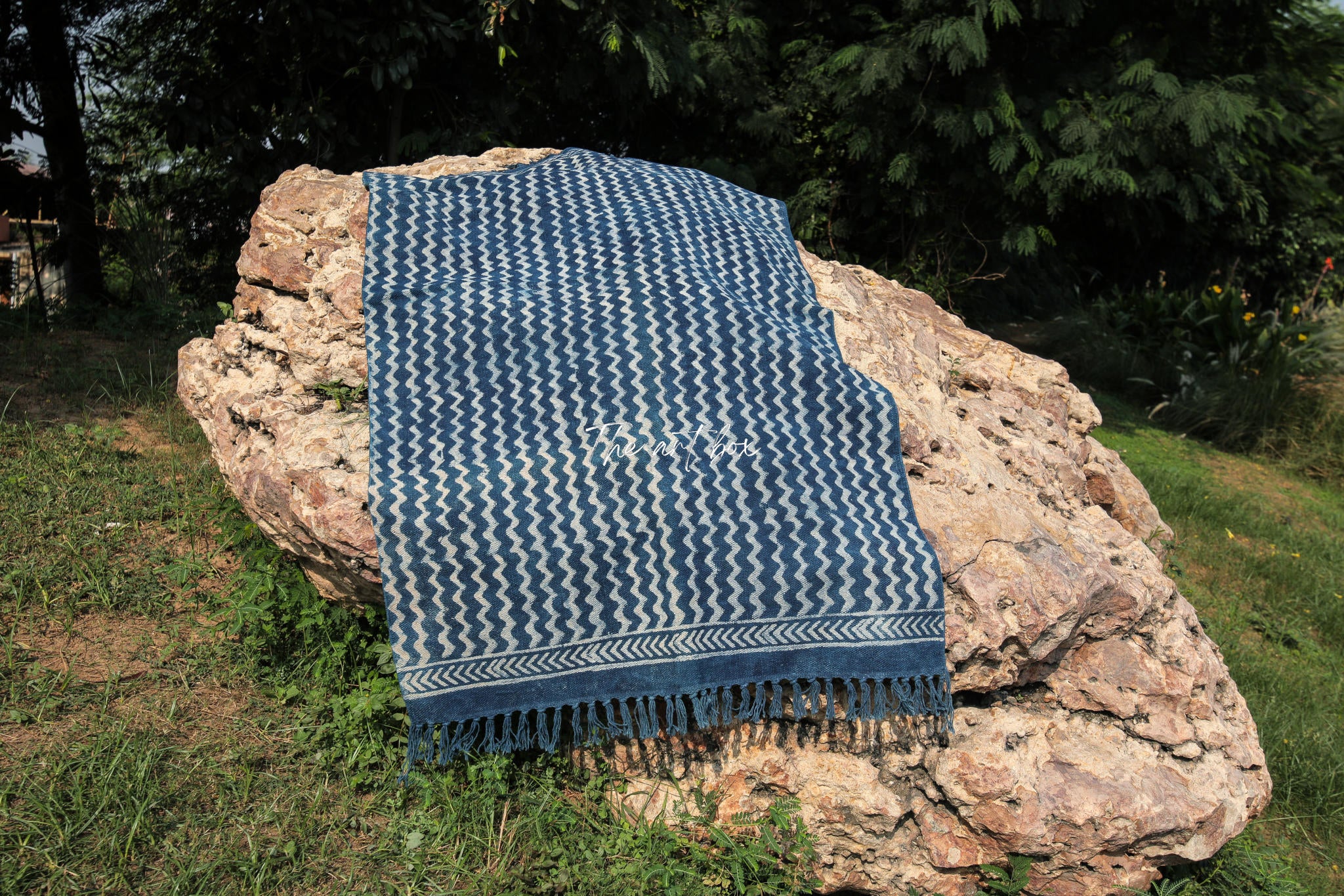Indigo Blue Dabu Block Print Cotton Rectangle Rugs