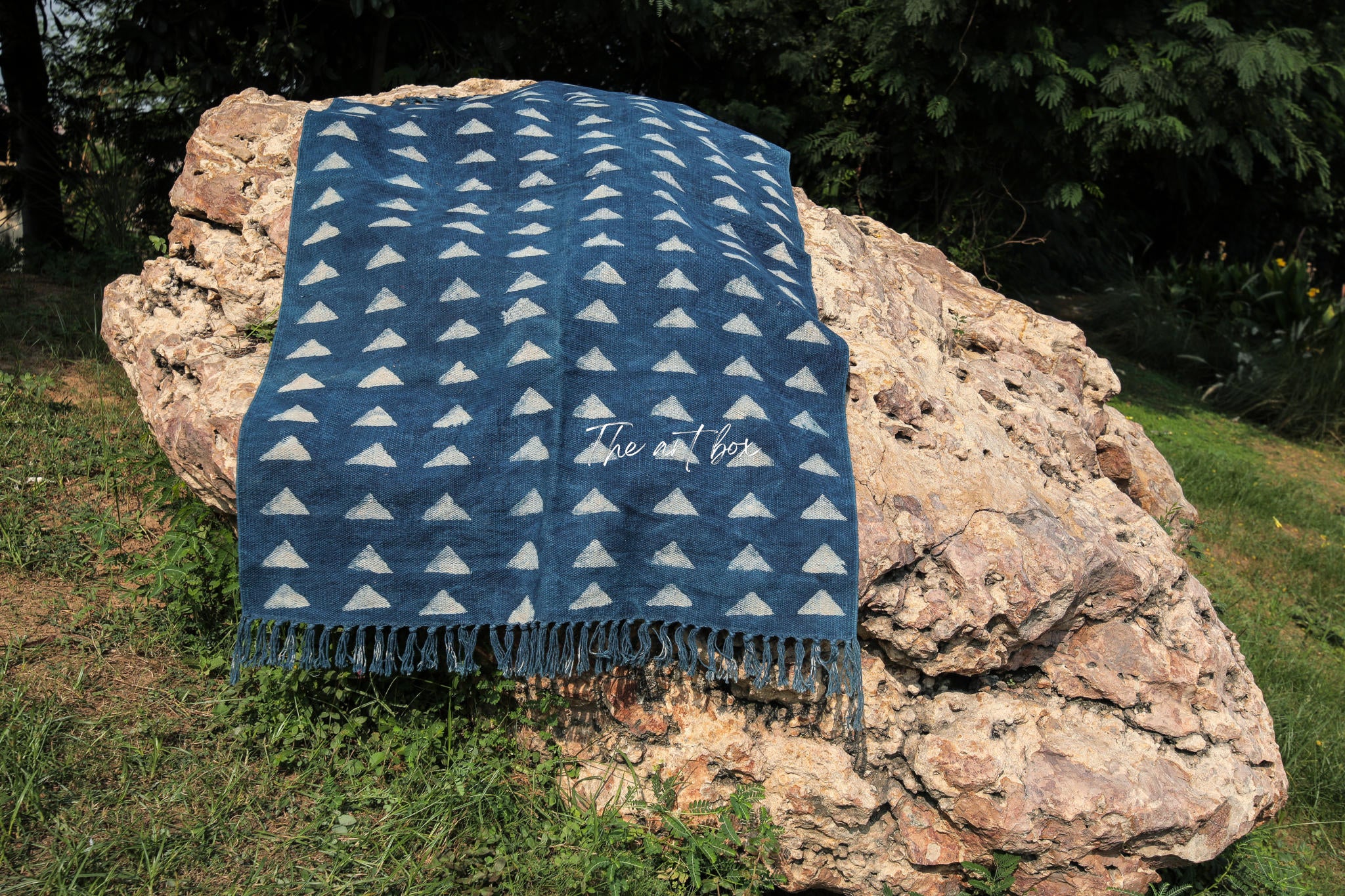 Indigo Blue Dabu Block Print Cotton Rectangle Rugs