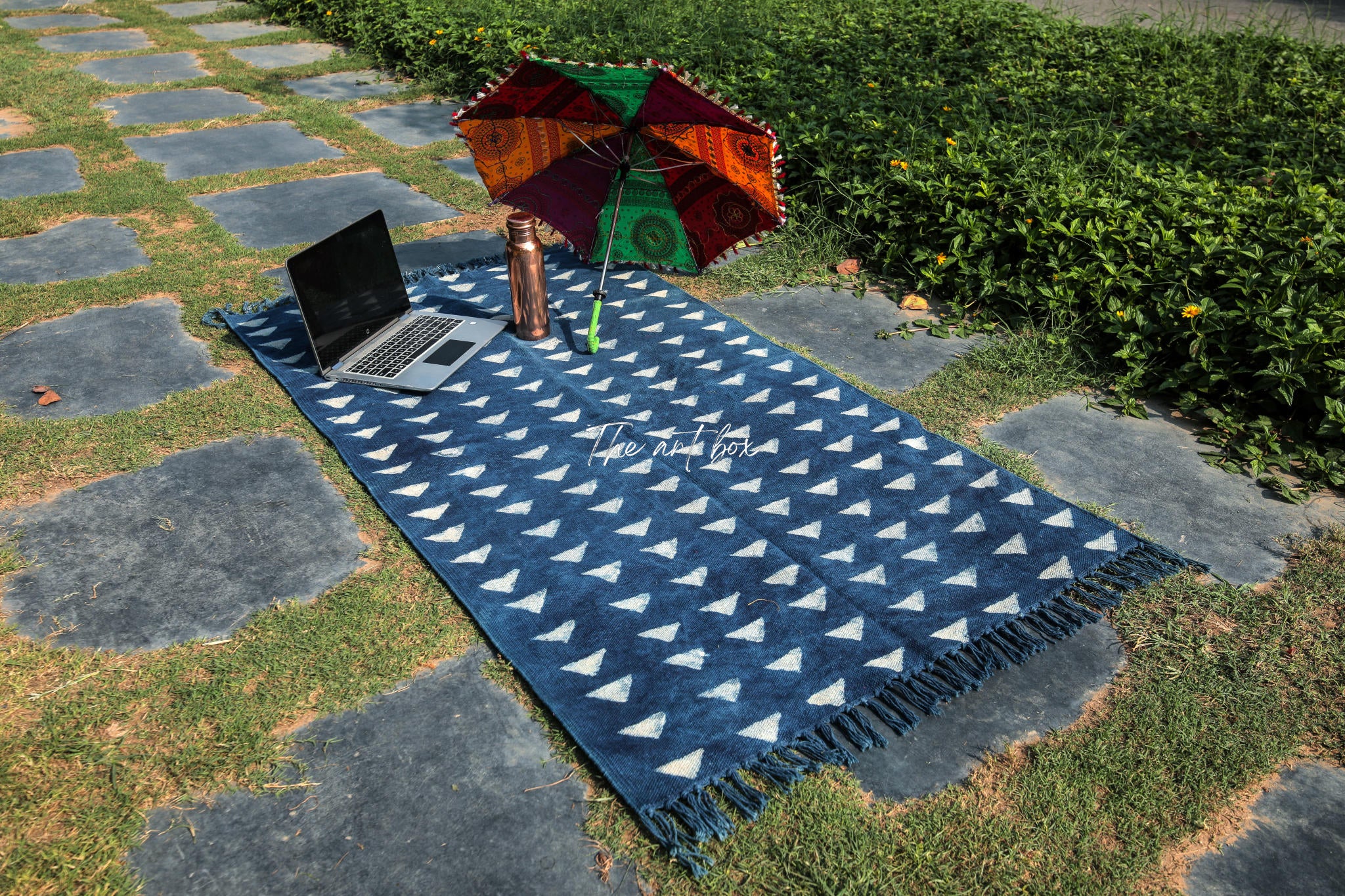 Indigo Blue Dabu Block Print Cotton Rectangle Rugs