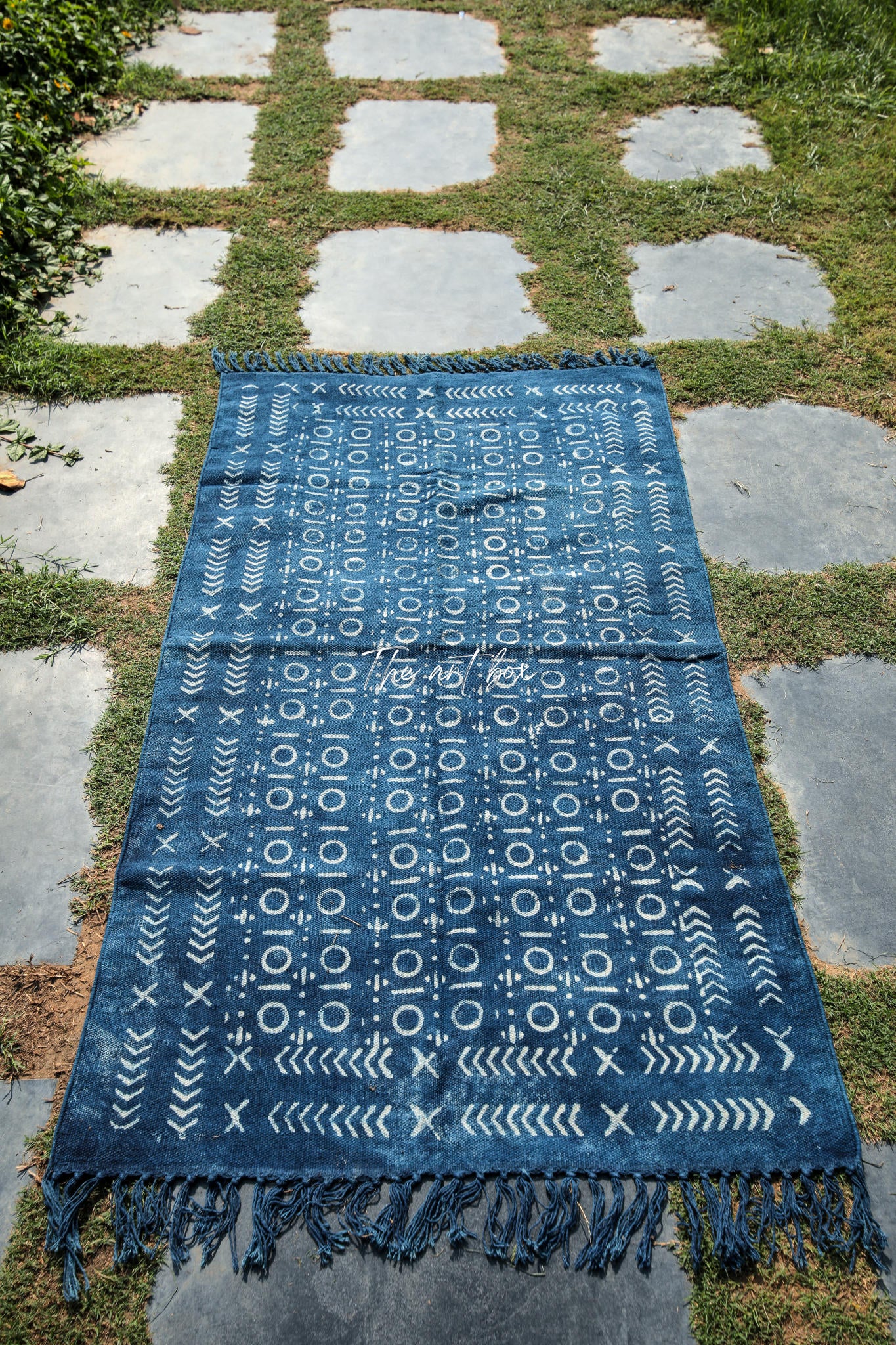 Indigo Blue Hand Block Print Cotton Rectangle Rugs