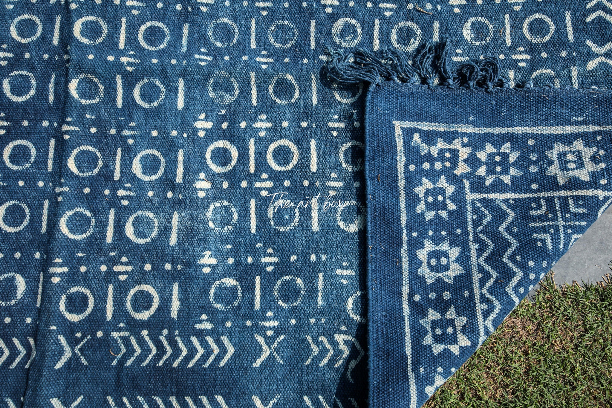 Indigo Blue Hand Block Print Cotton Rectangle Rugs
