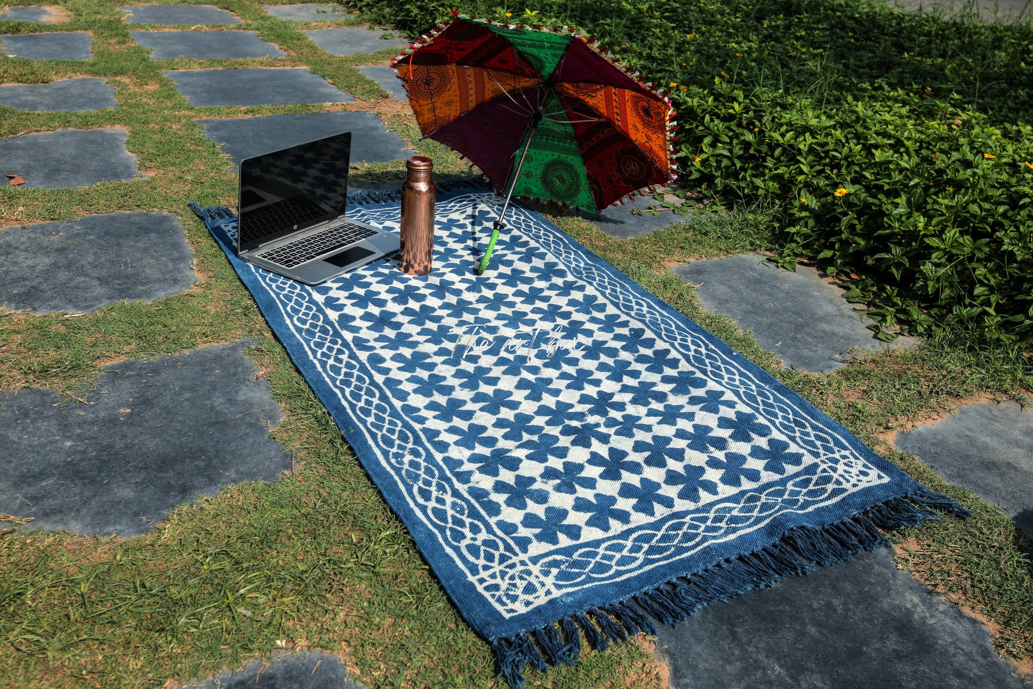Indigo Blue Dabu Block Print Cotton Rectangle Rugs