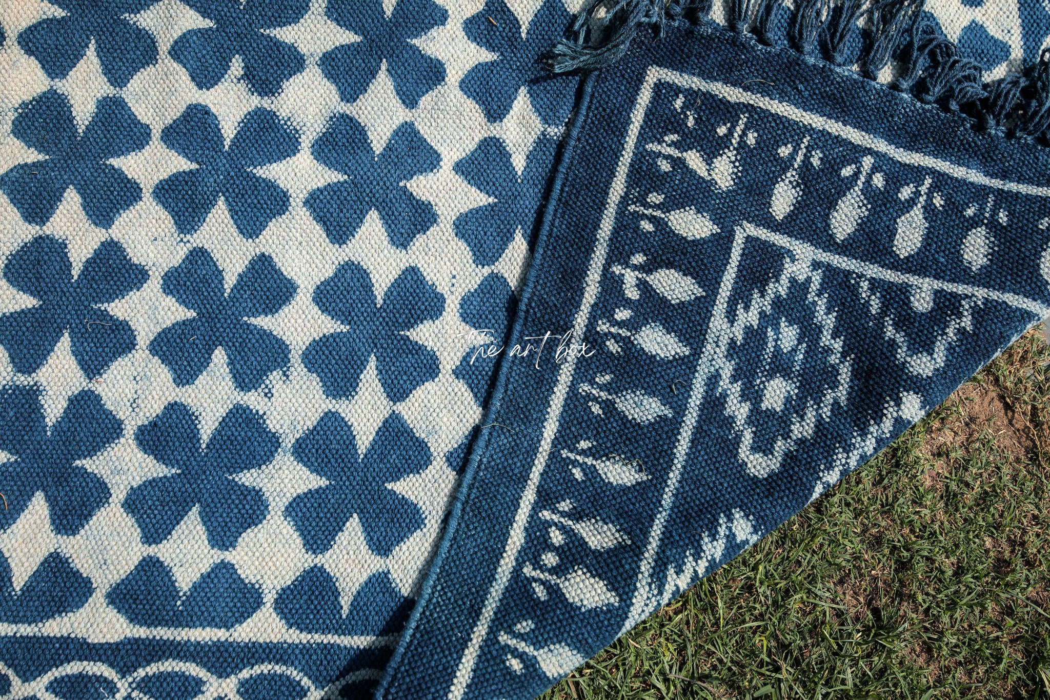 Indigo Blue Dabu Block Print Cotton Rectangle Rugs