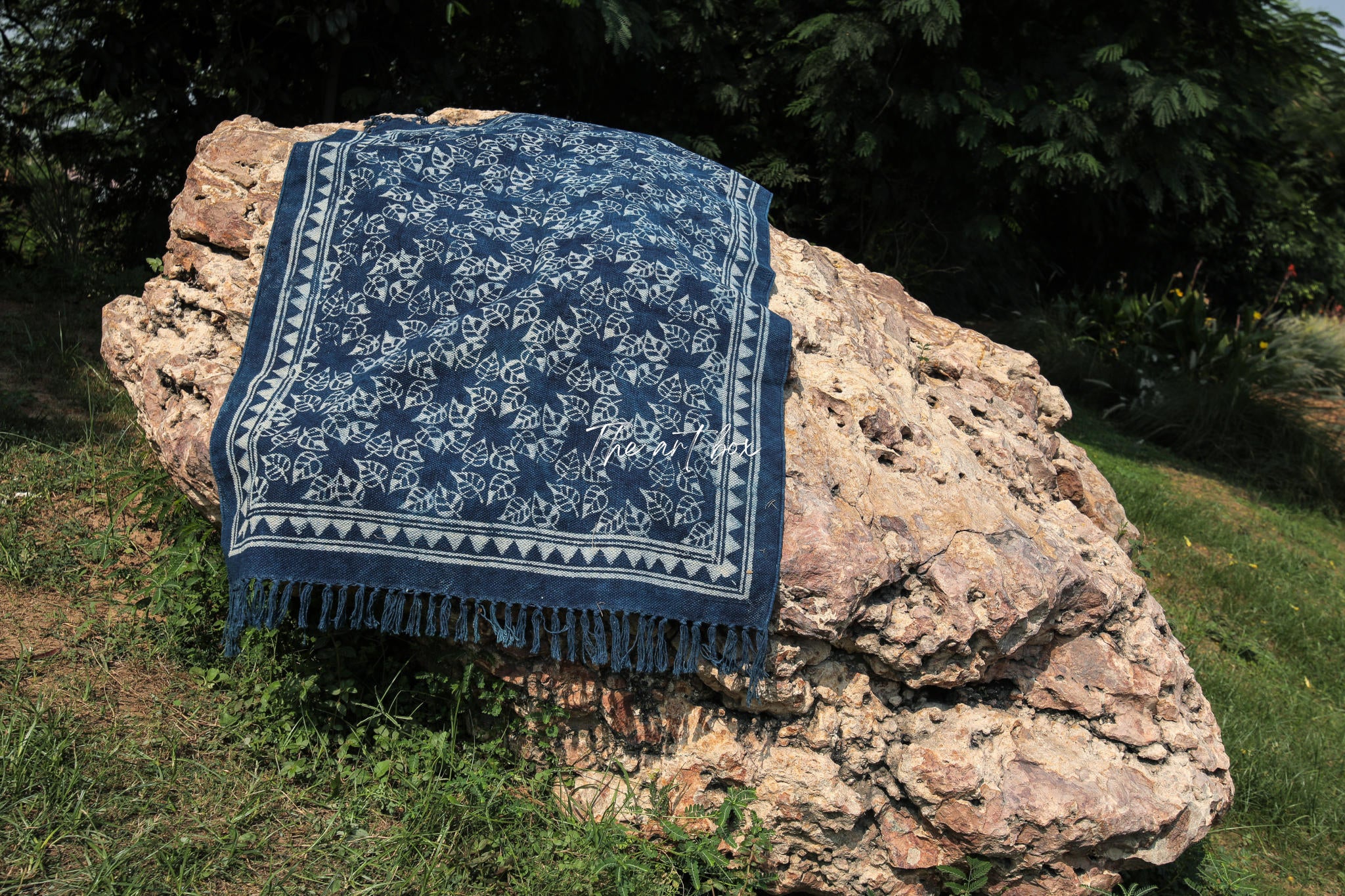Indigo Blue Dabu Block Print Cotton Rectangle Rugs