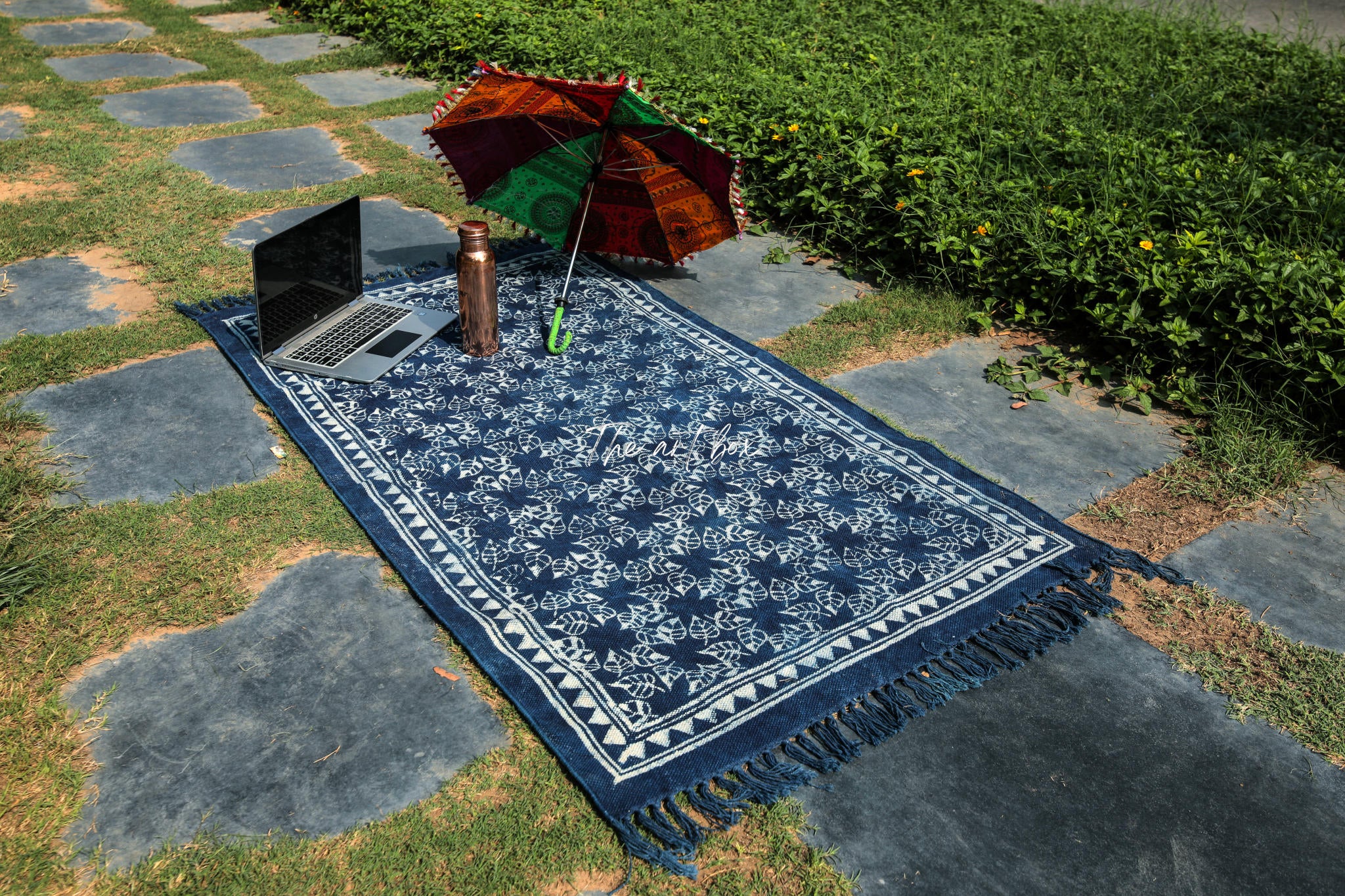 Indigo Blue Dabu Block Print Cotton Rectangle Rugs