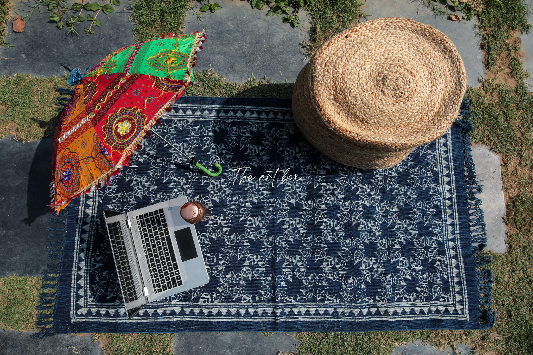Indigo Blue Dabu Block Print Cotton Rectangle Rugs