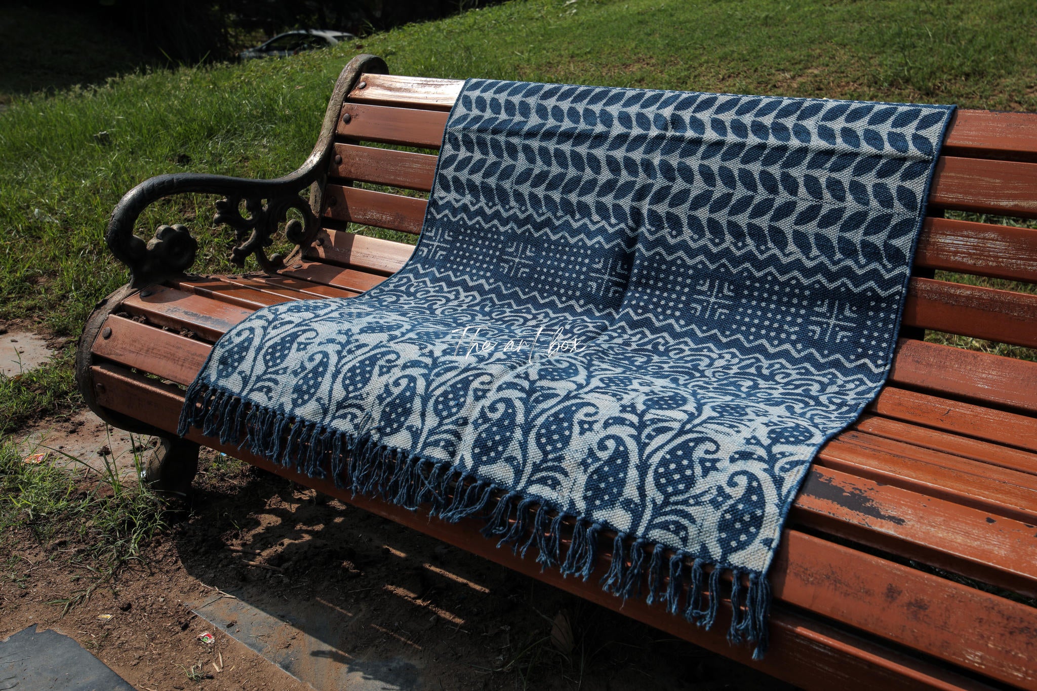 Indigo Blue Dabu Block Print Cotton Rectangle Rugs