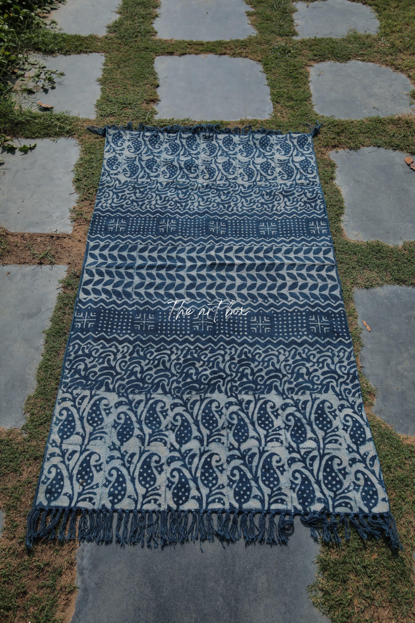 Indigo Blue Dabu Block Print Cotton Rectangle Rugs