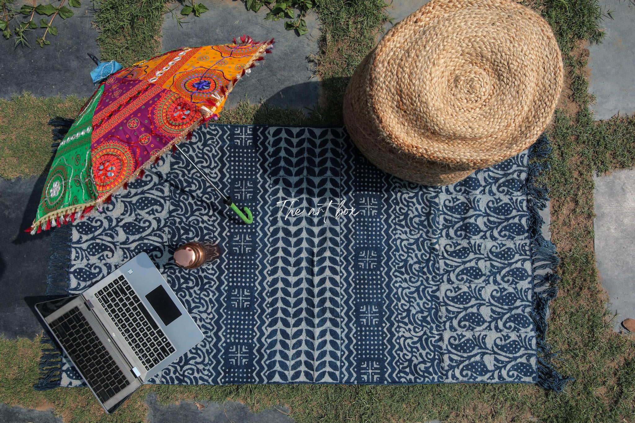 Indigo Blue Dabu Block Print Cotton Rectangle Rugs