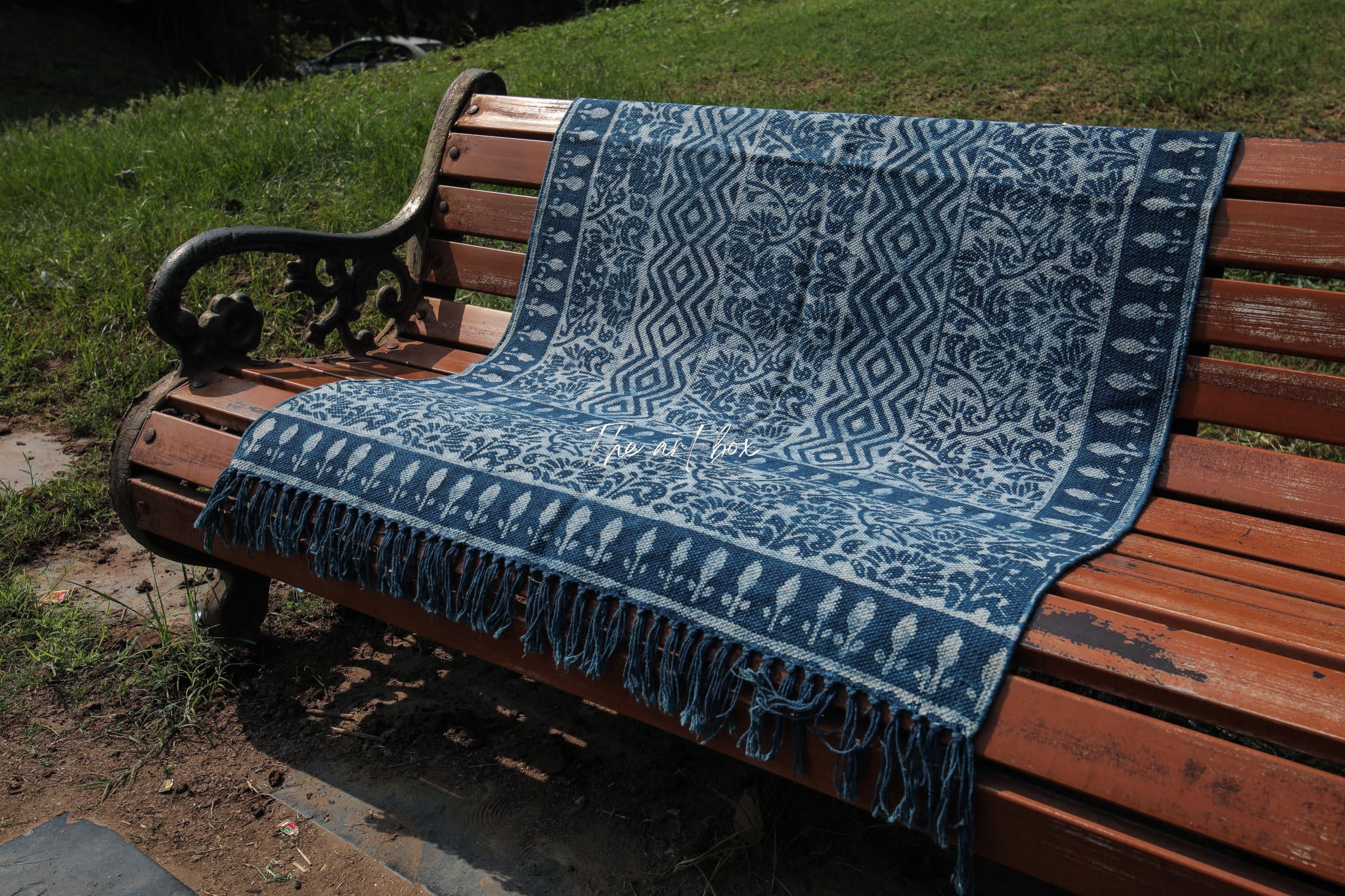 Indigo Blue Dabu Block Print Cotton Rectangle Rugs