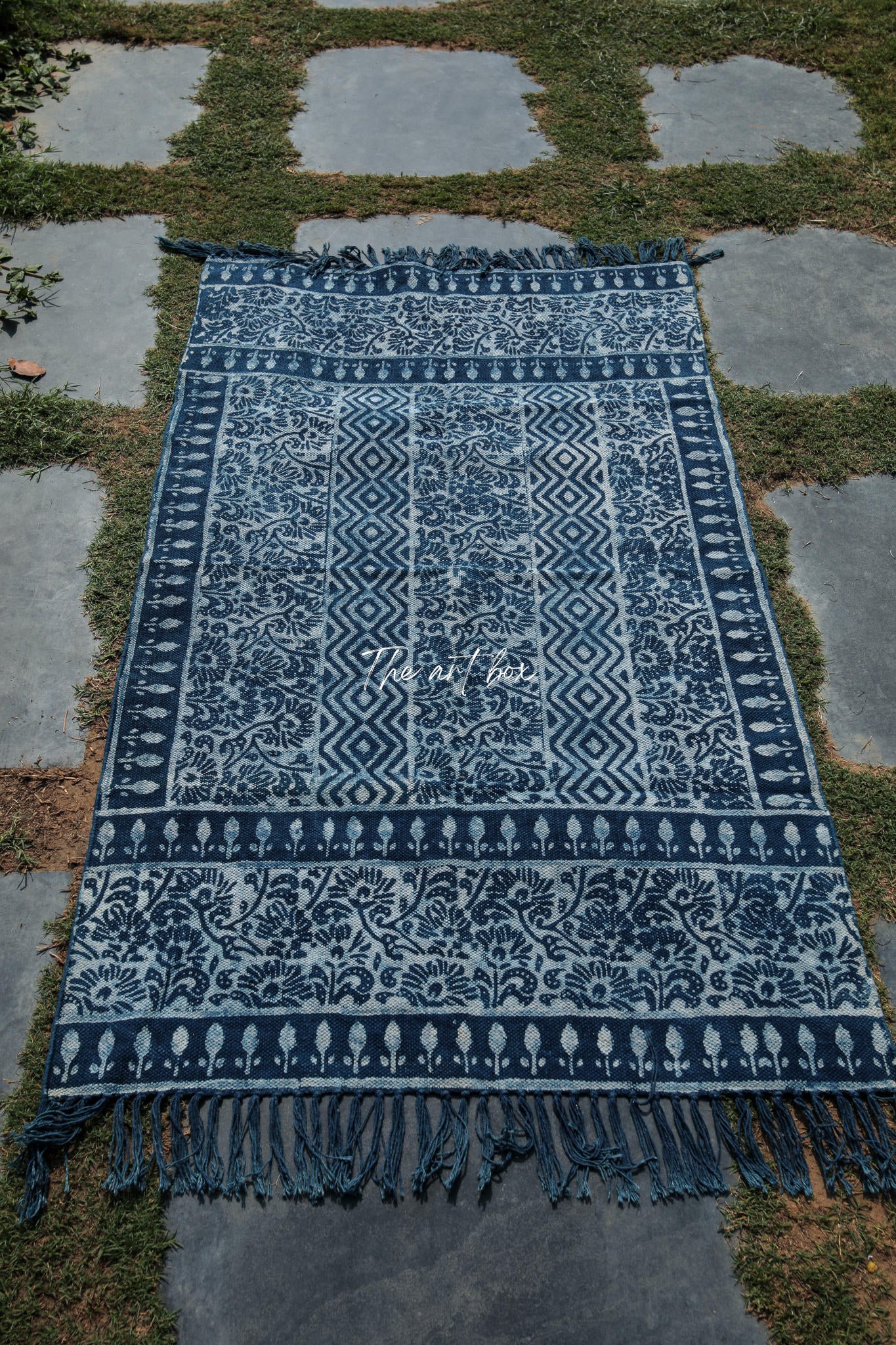 Indigo Blue Dabu Block Print Cotton Rectangle Rugs