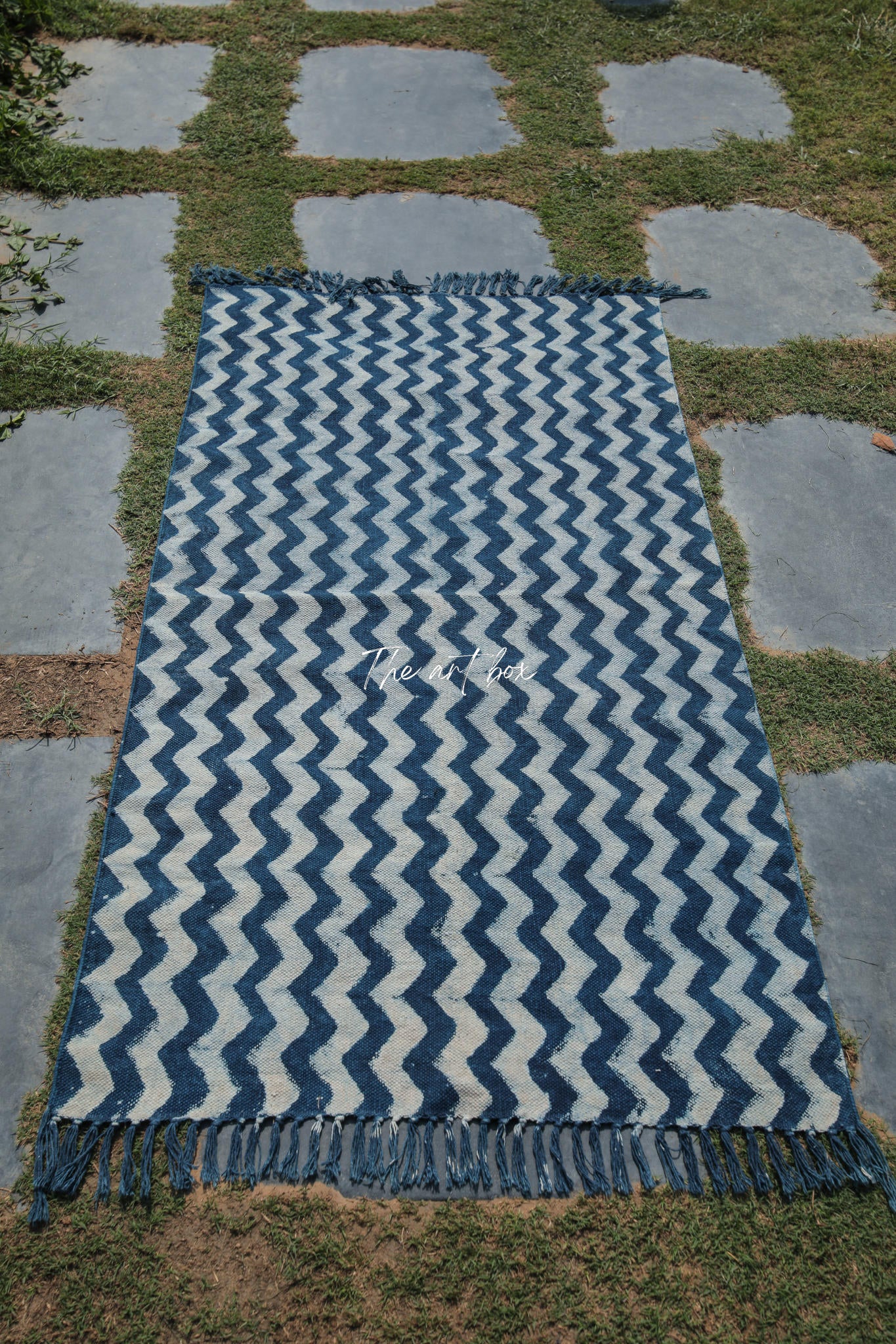 Indigo Blue Dabu Block Print Cotton Rectangle Rugs