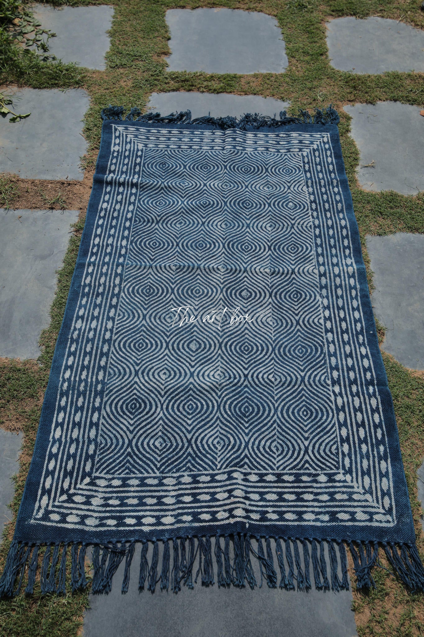 Indigo Blue Hand Block Print Cotton Rectangle Rugs