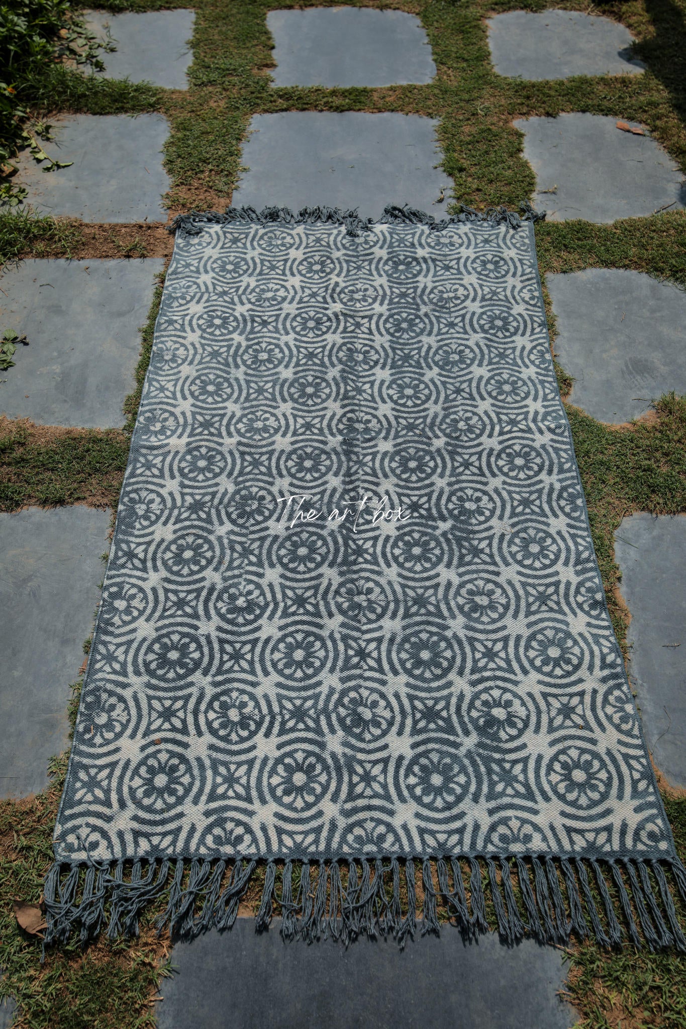 Indigo Blue Dabu Block Print Cotton Rectangle Rugs