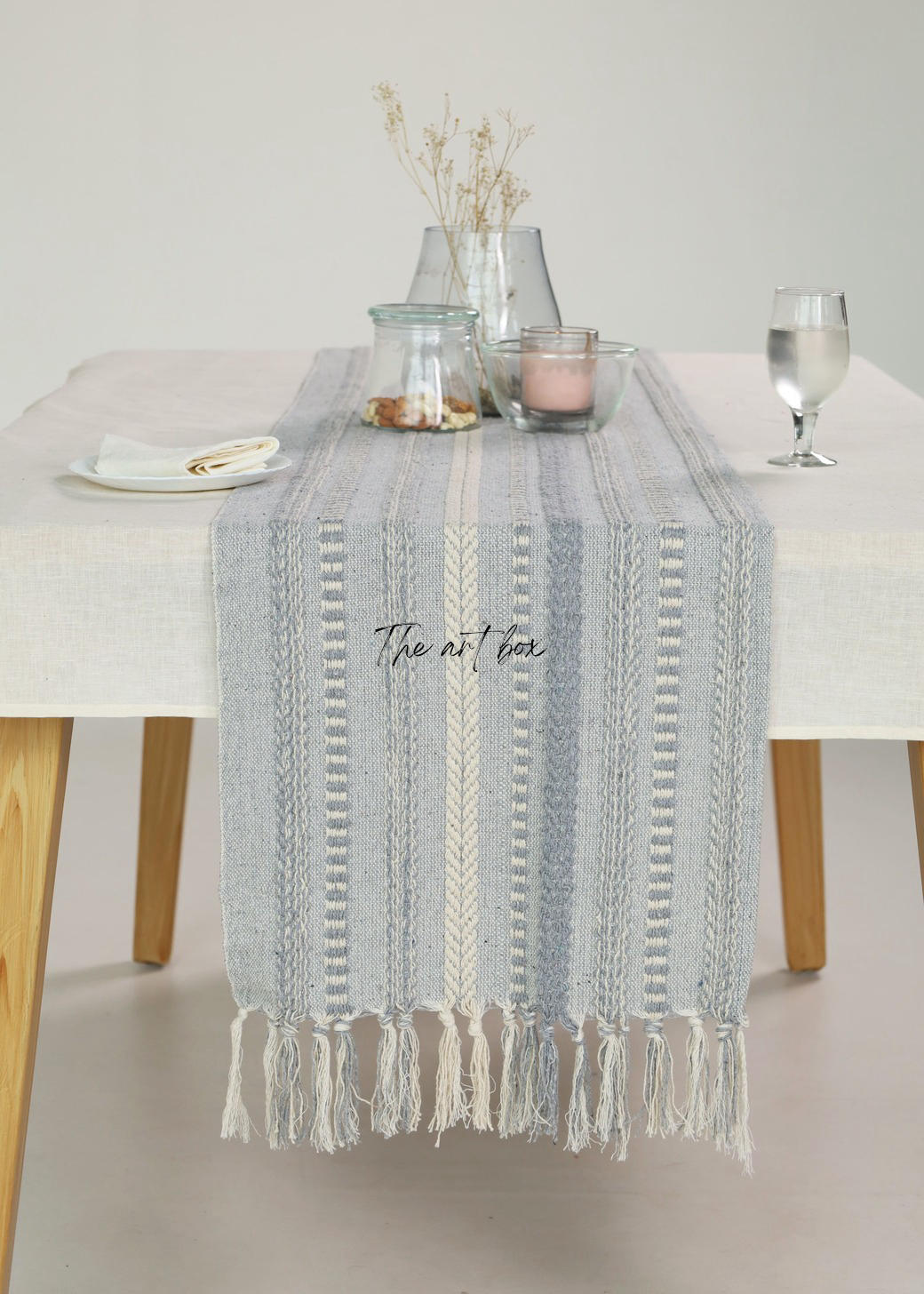 Farmhouse Grey Braided Stripe Table Runner