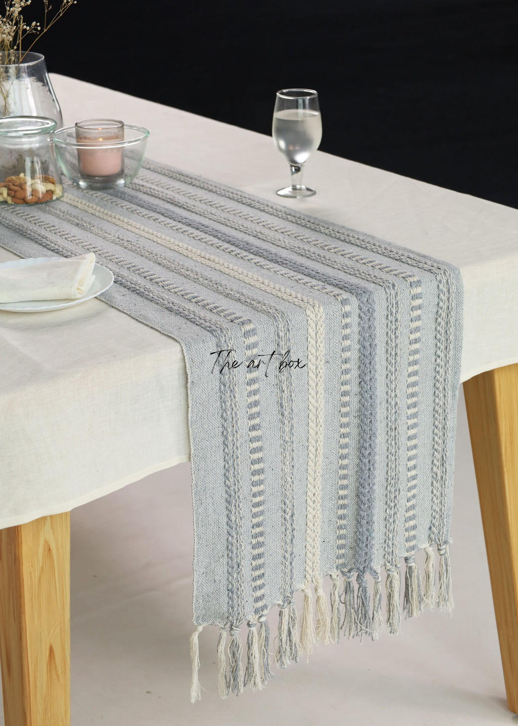 Farmhouse Grey Braided Stripe Table Runner