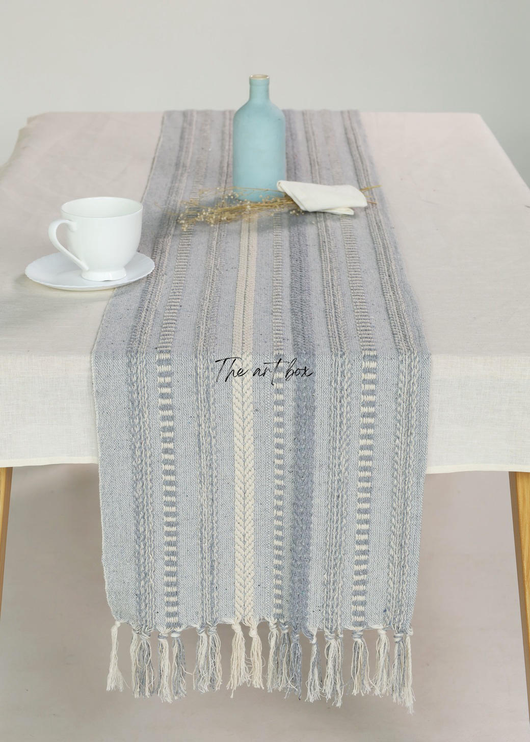 Farmhouse Grey Braided Stripe Table Runner