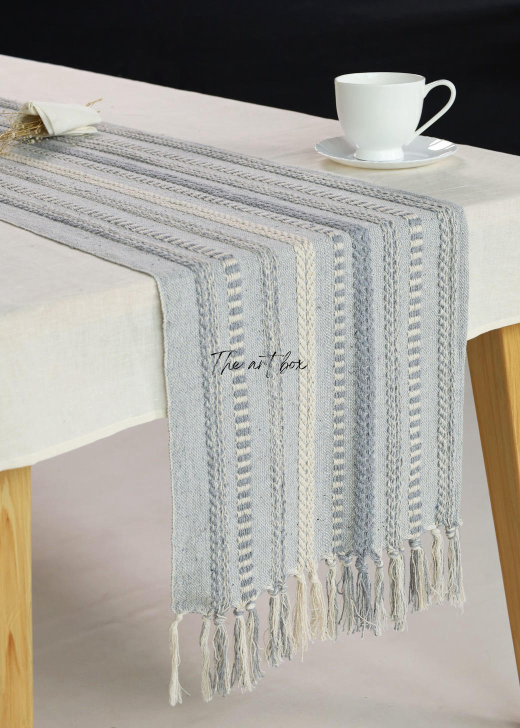 Farmhouse Grey Braided Stripe Table Runner