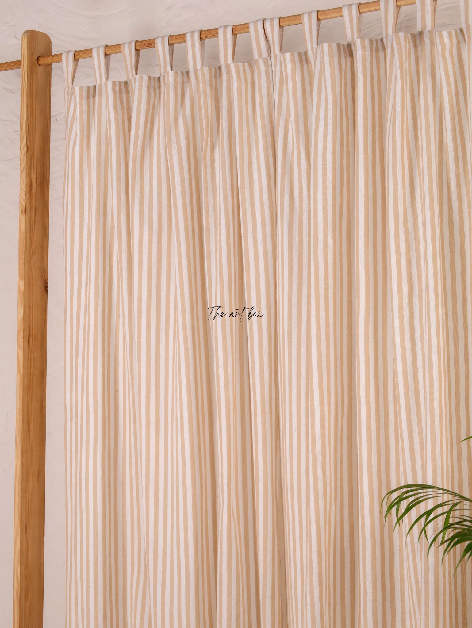 Linen Gauze Peach Stripes Tap Top Curtains- 2 Panel set