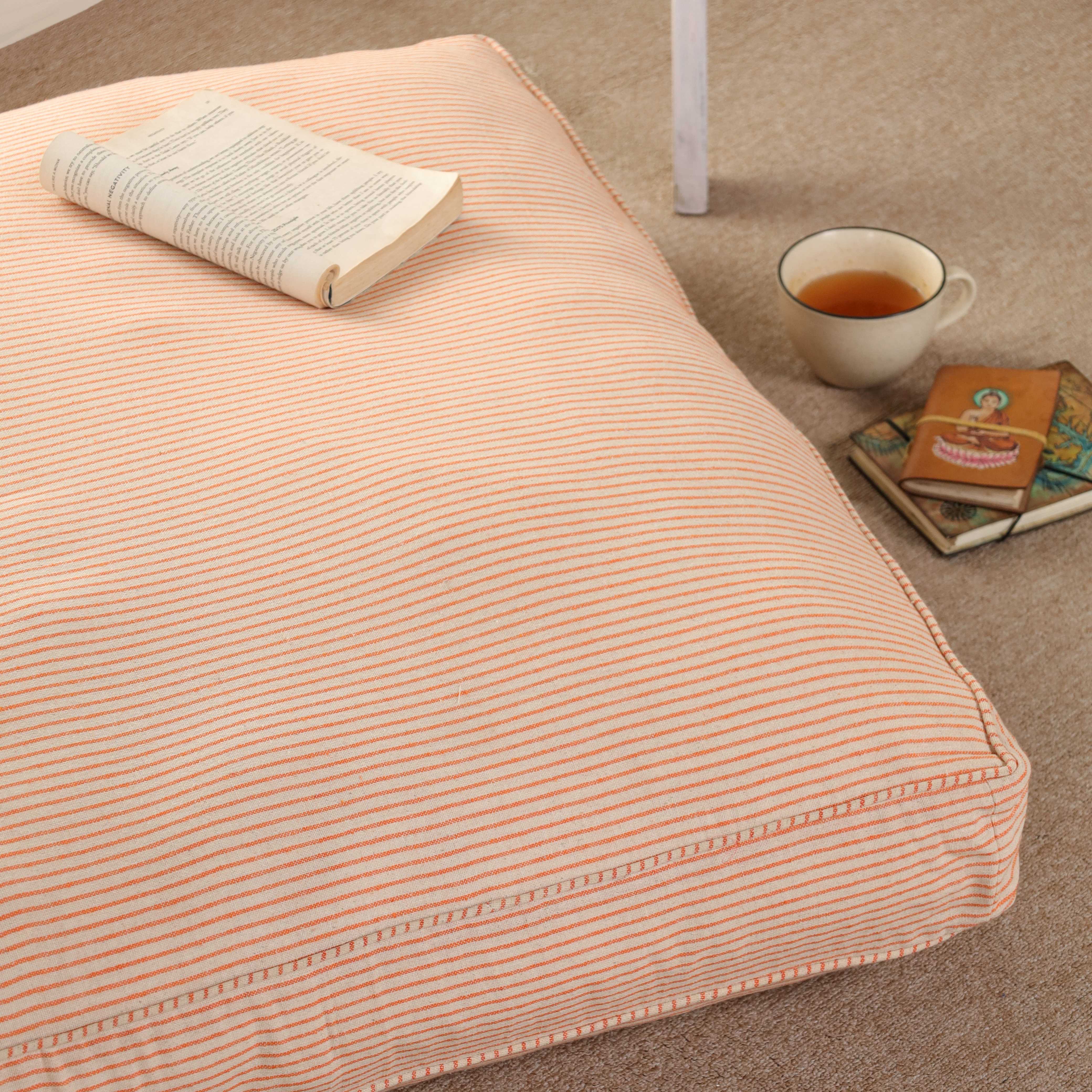 Sunset Terracotta Pinstripe Floor Cushion – Oversized Boho Meditation & Yoga Seating Pillow