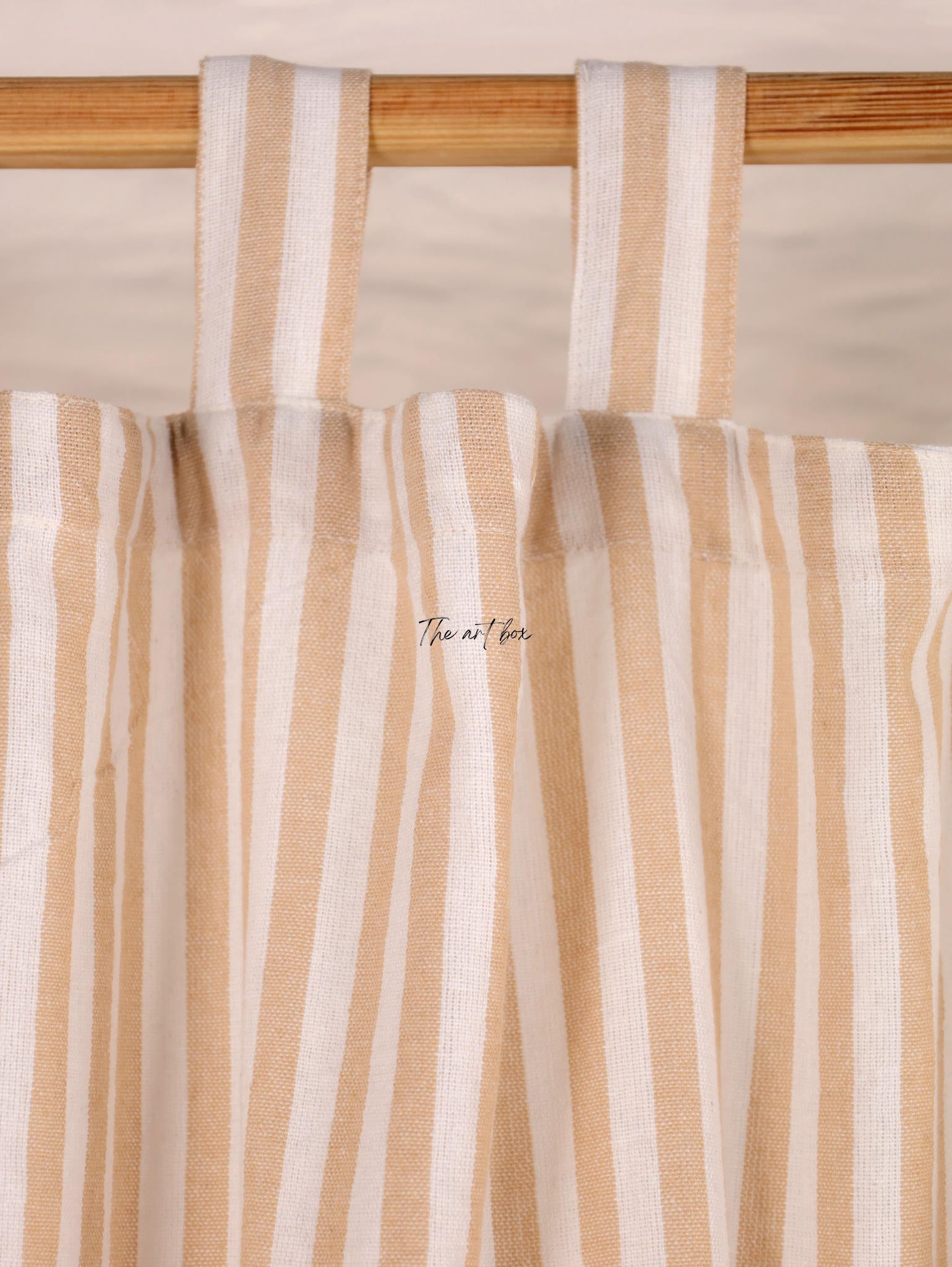 Linen Gauze Peach Stripes Tap Top Curtains- 2 Panel set