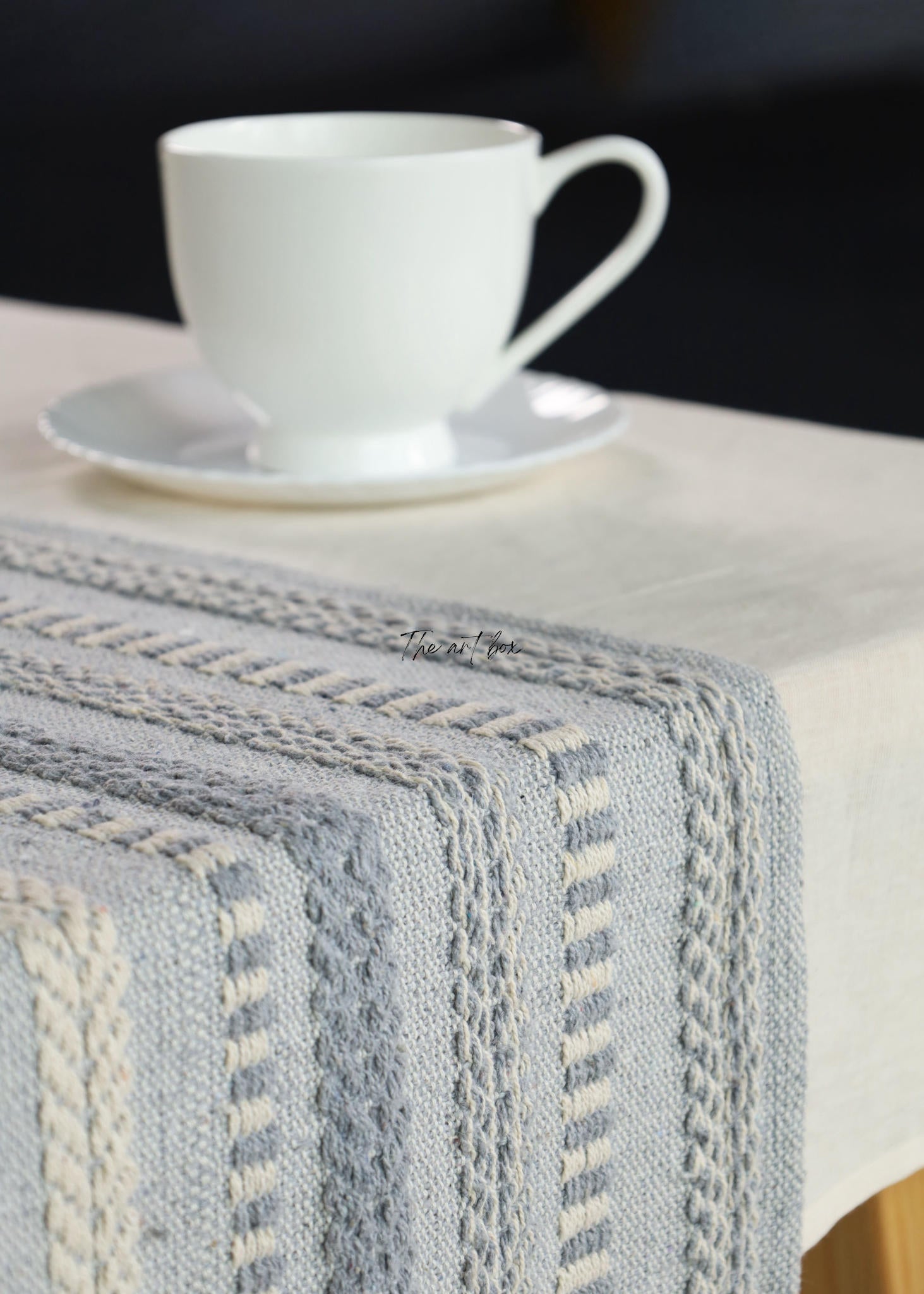 Farmhouse Grey Braided Stripe Table Runner
