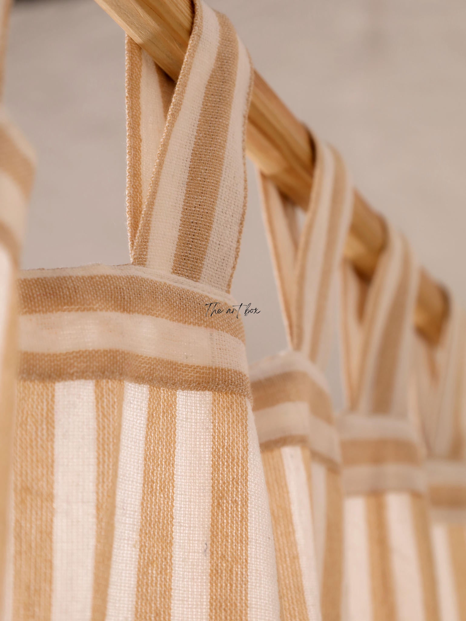 Linen Gauze Peach Stripes Tap Top Curtains- 2 Panel set