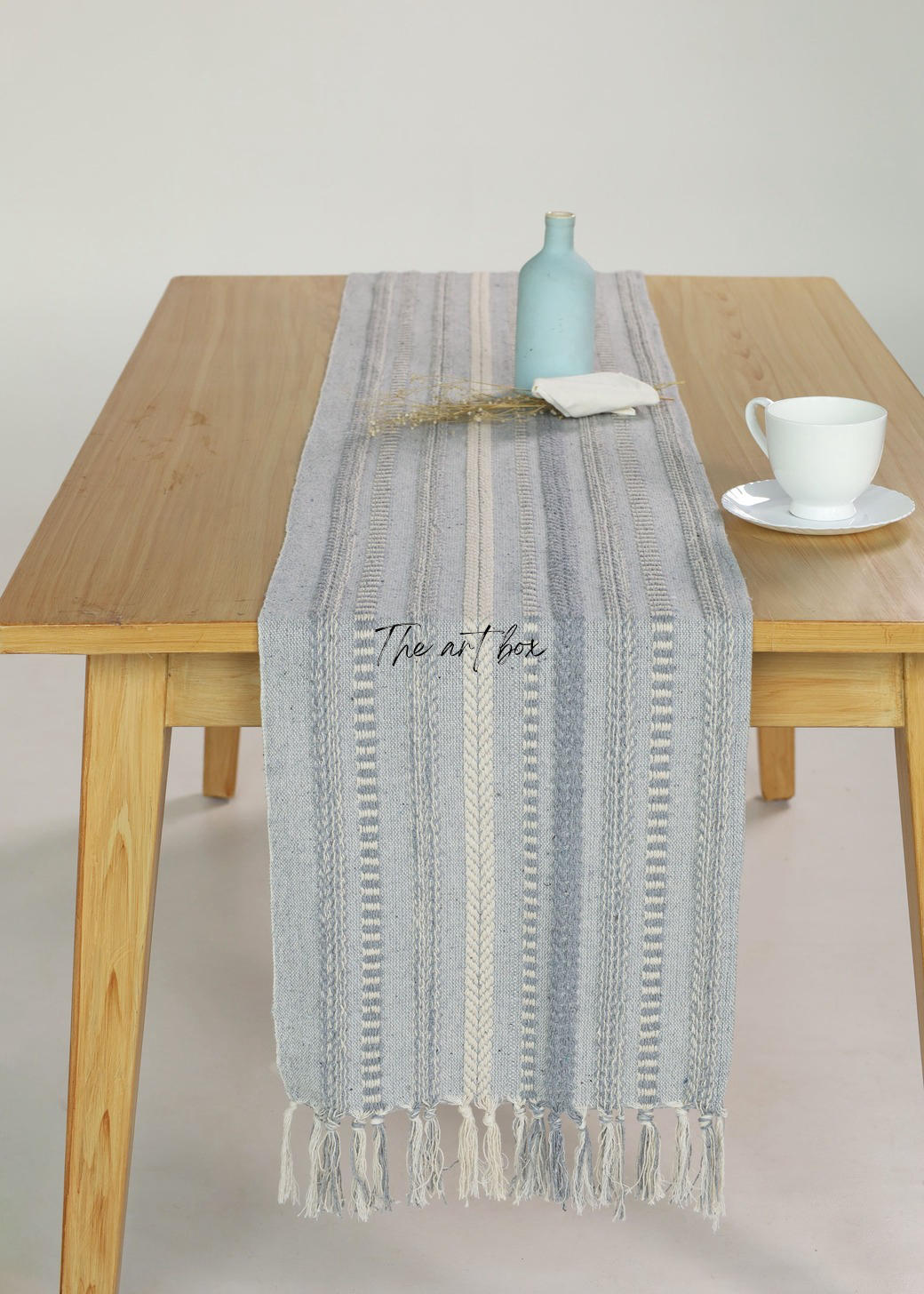 Farmhouse Grey Braided Stripe Table Runner