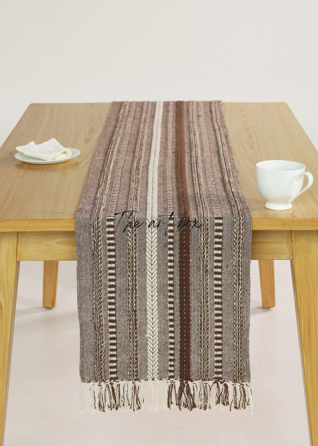 Farmhouse Brown Braided Stripe Table Runner