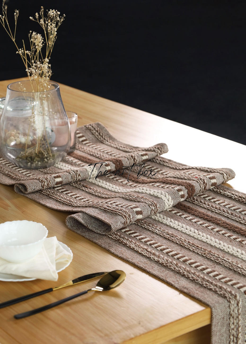 Farmhouse Brown Braided Stripe Table Runner