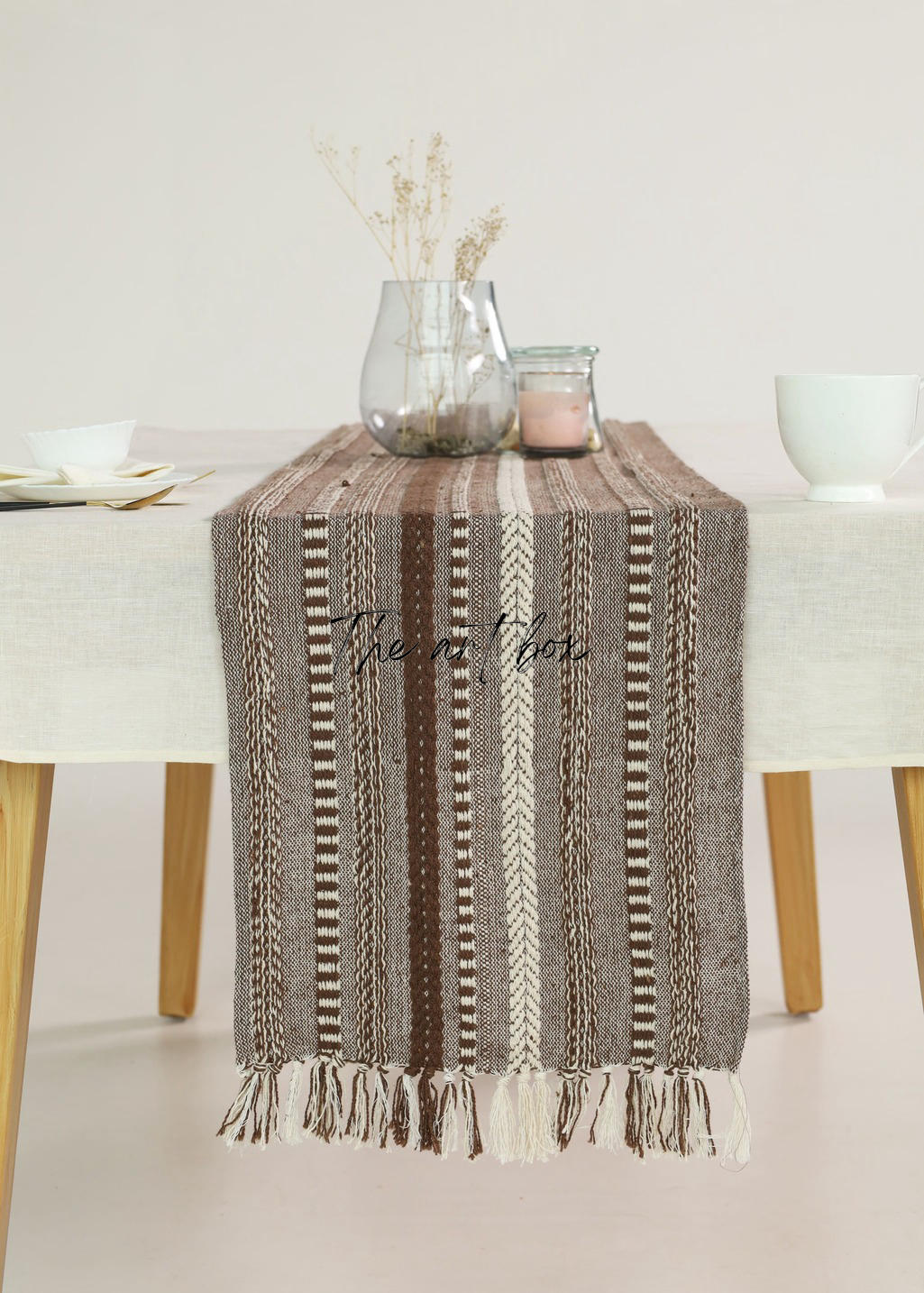 Farmhouse Brown Braided Stripe Table Runner