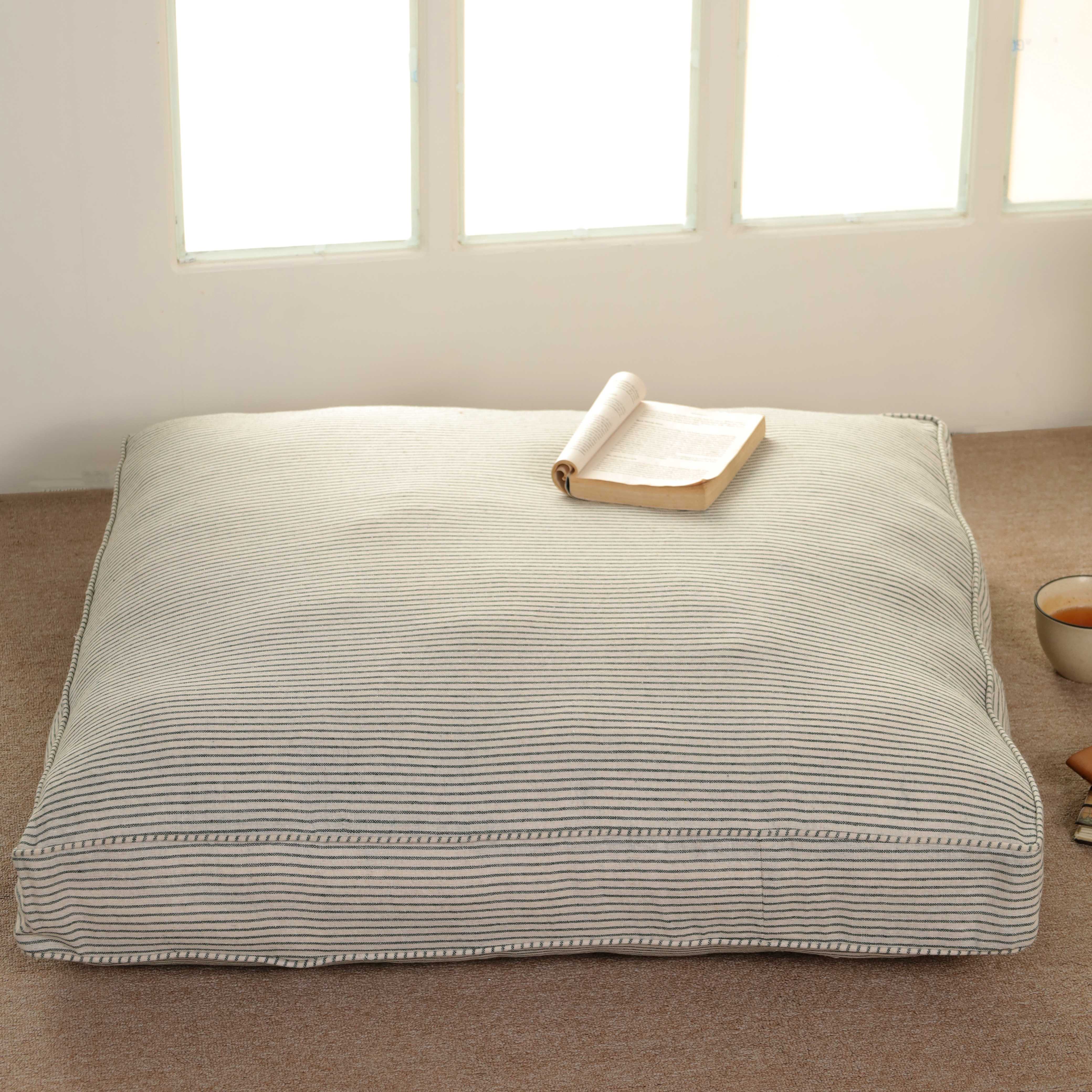 Zen Heritage Pinstripe Floor Cushion – Premium Cotton Boho Seating & Meditation Pillow
