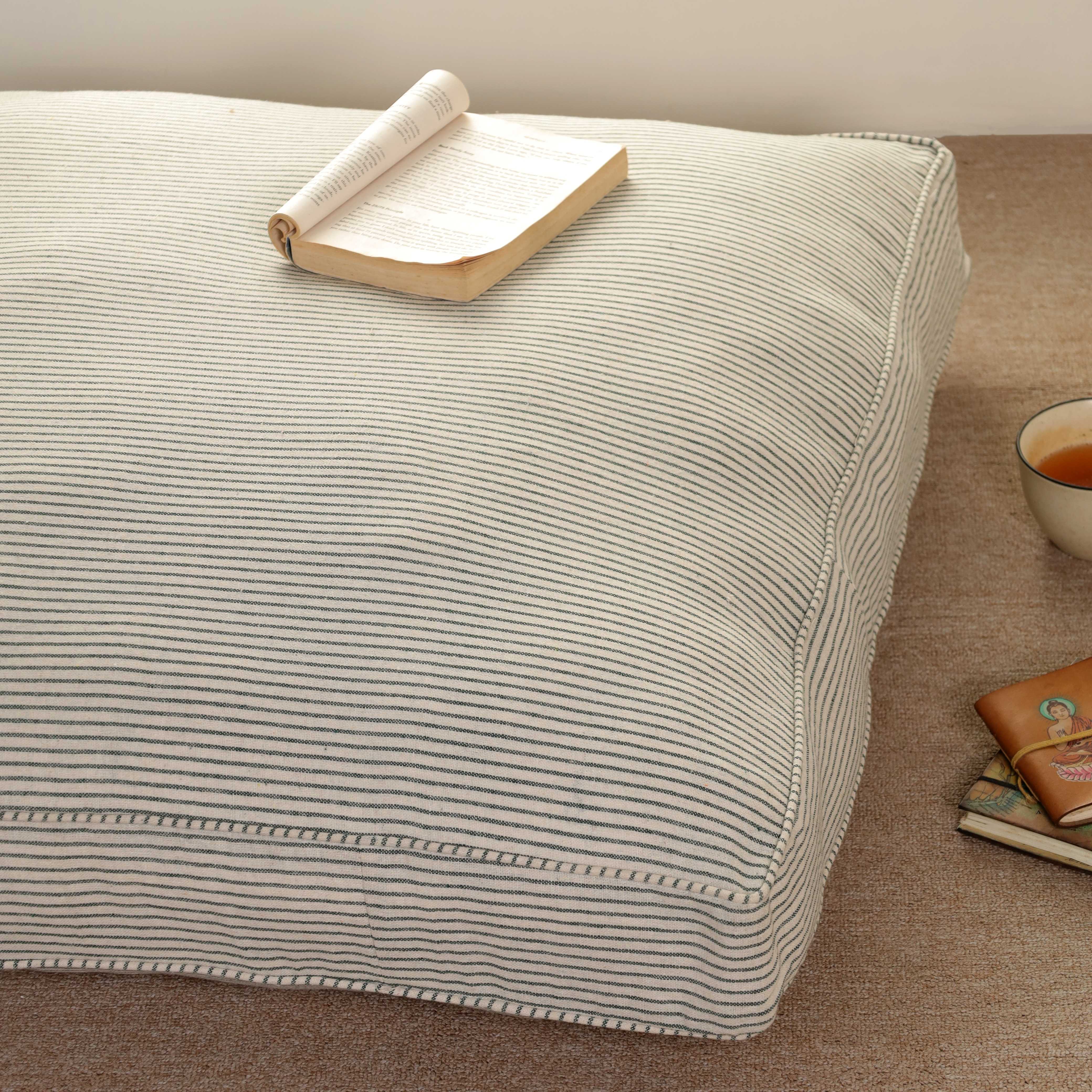 Zen Heritage Pinstripe Floor Cushion – Premium Cotton Boho Seating & Meditation Pillow