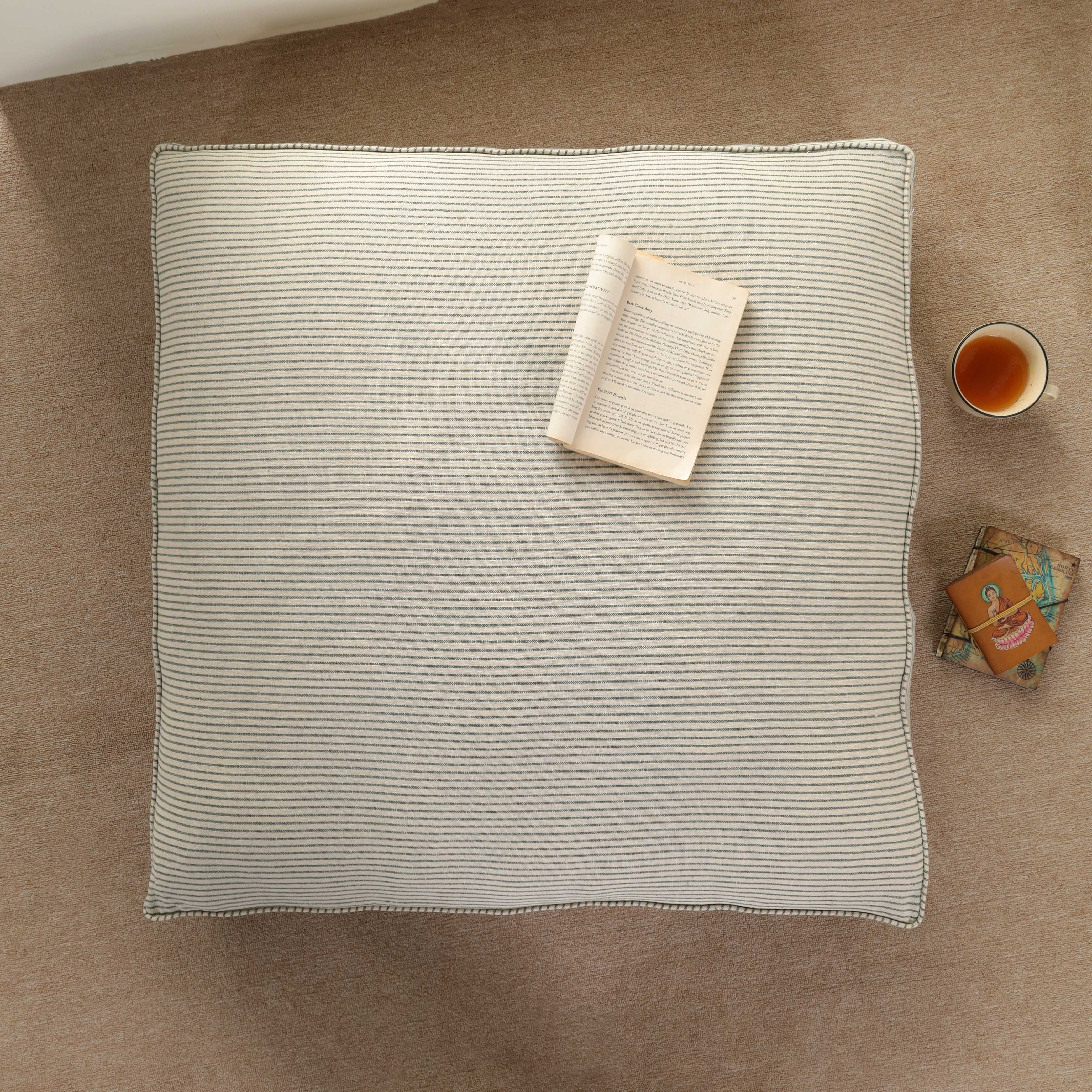 Zen Heritage Pinstripe Floor Cushion – Premium Cotton Boho Seating & Meditation Pillow