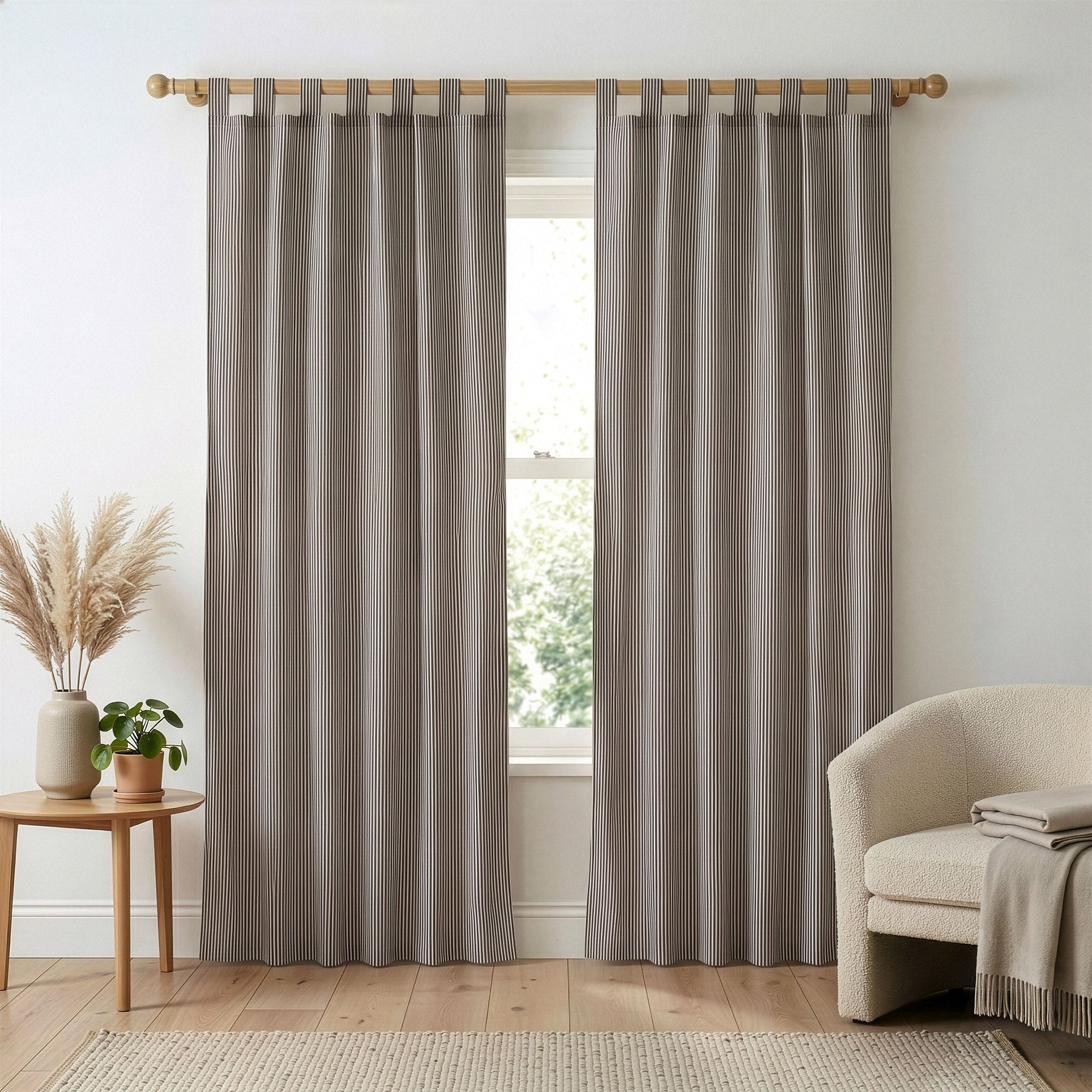 Premium 100% Cotton Charcoal Gray Striped Curtain - Single Panel - Modern Minimalist Tab Top Window Treatment for Living Room & Bedroom
